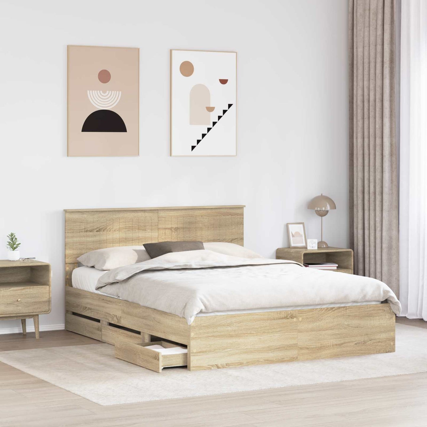 vidaXL Σκελετός Κρεβατιού Δρύς Sonoma 150 x 200 cm Μηχανήματος Ξύλο