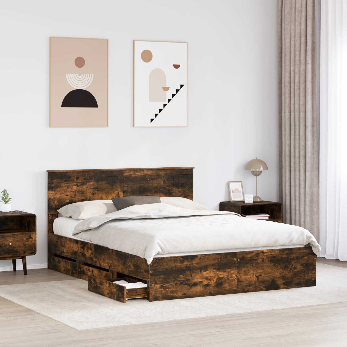 vidaXL Σκελετός Κρεβατιού Καπνιστό Δρύς 150 x 200 cm Μηχανήματος Ξύλο
