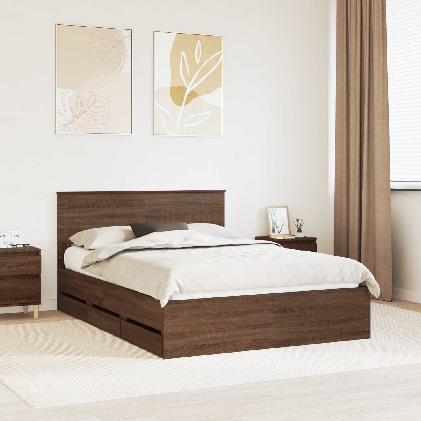 vidaXL Σκελετός Κρεβατιού Καφέ δρυς 140 x 200 cm Μηχανήματος Ξύλο