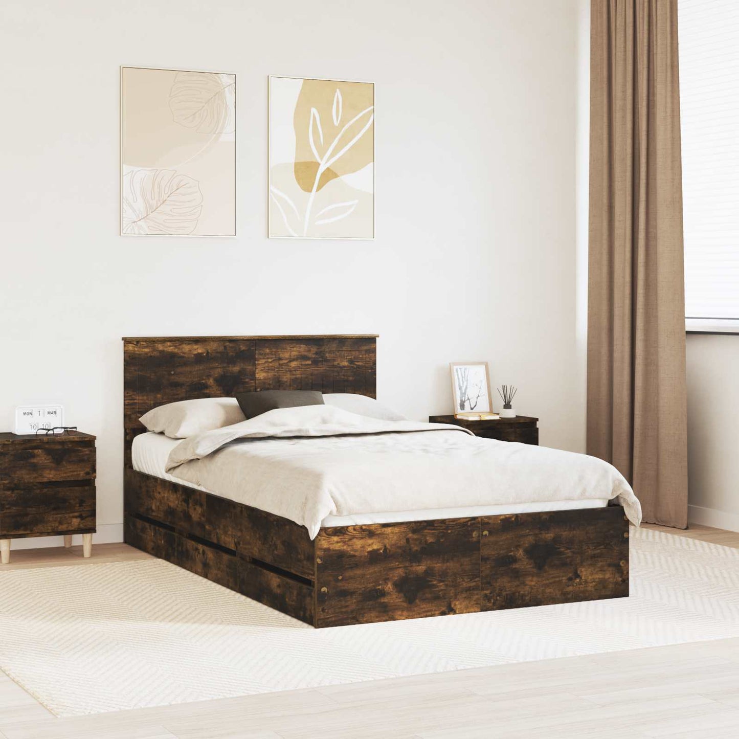 vidaXL Σκελετός Κρεβατιού Καπνιστό Δρύς 120 x 200 cm Μηχανήματος Ξύλο