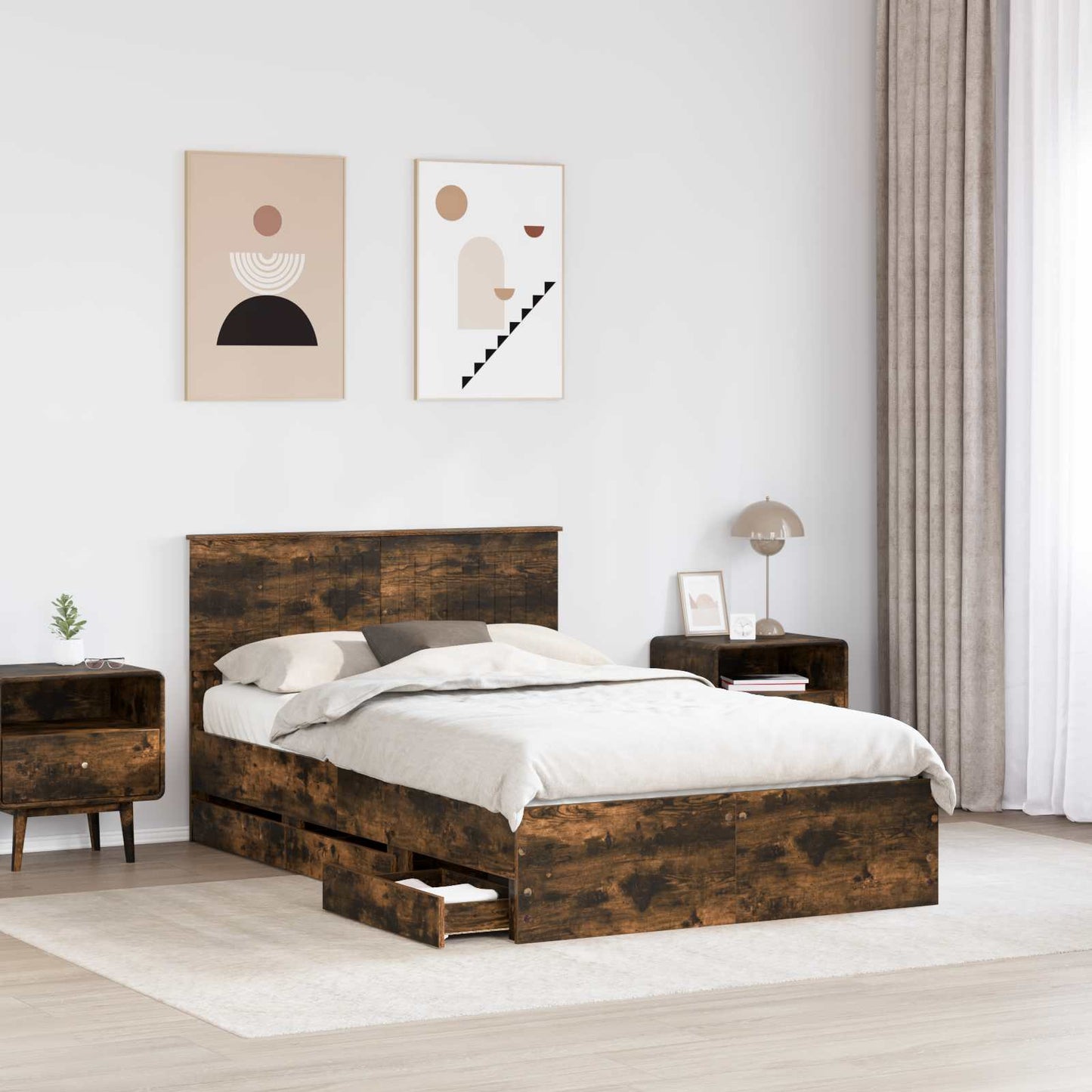 vidaXL Σκελετός Κρεβατιού Καπνιστό Δρύς 120 x 200 cm Μηχανήματος Ξύλο