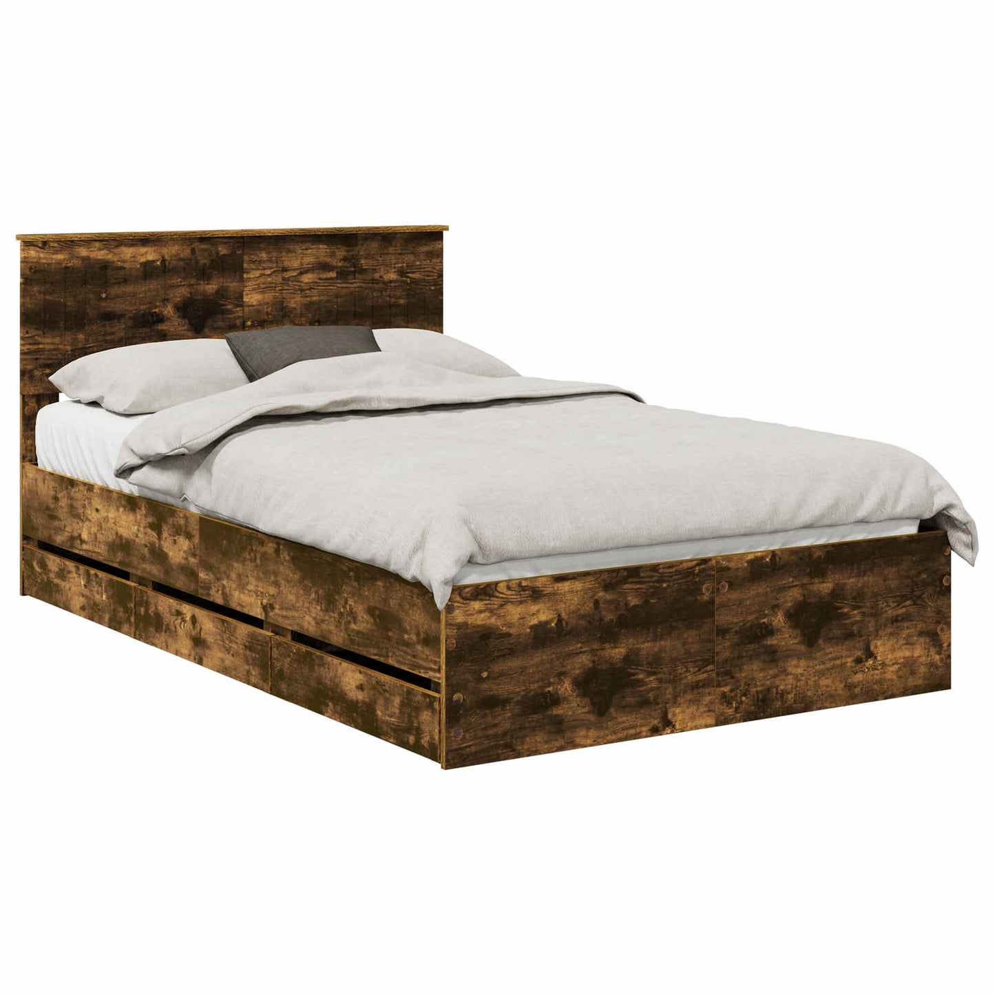 vidaXL Σκελετός Κρεβατιού Καπνιστό Δρύς 120 x 190 cm Μηχανήματος Ξύλο