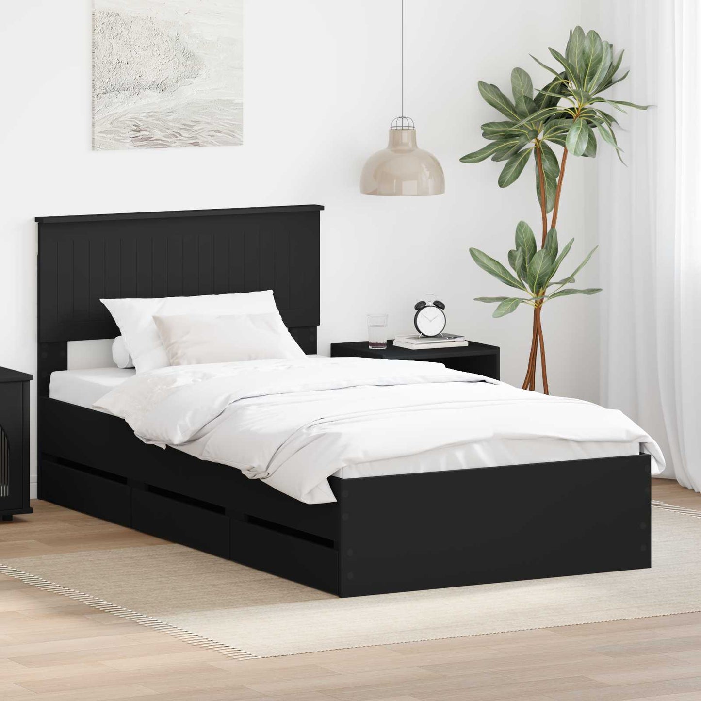 vidaXL Σκελετός Κρεβατιού Μαύρο 100 x 200 cm Μηχανήματος Ξύλο