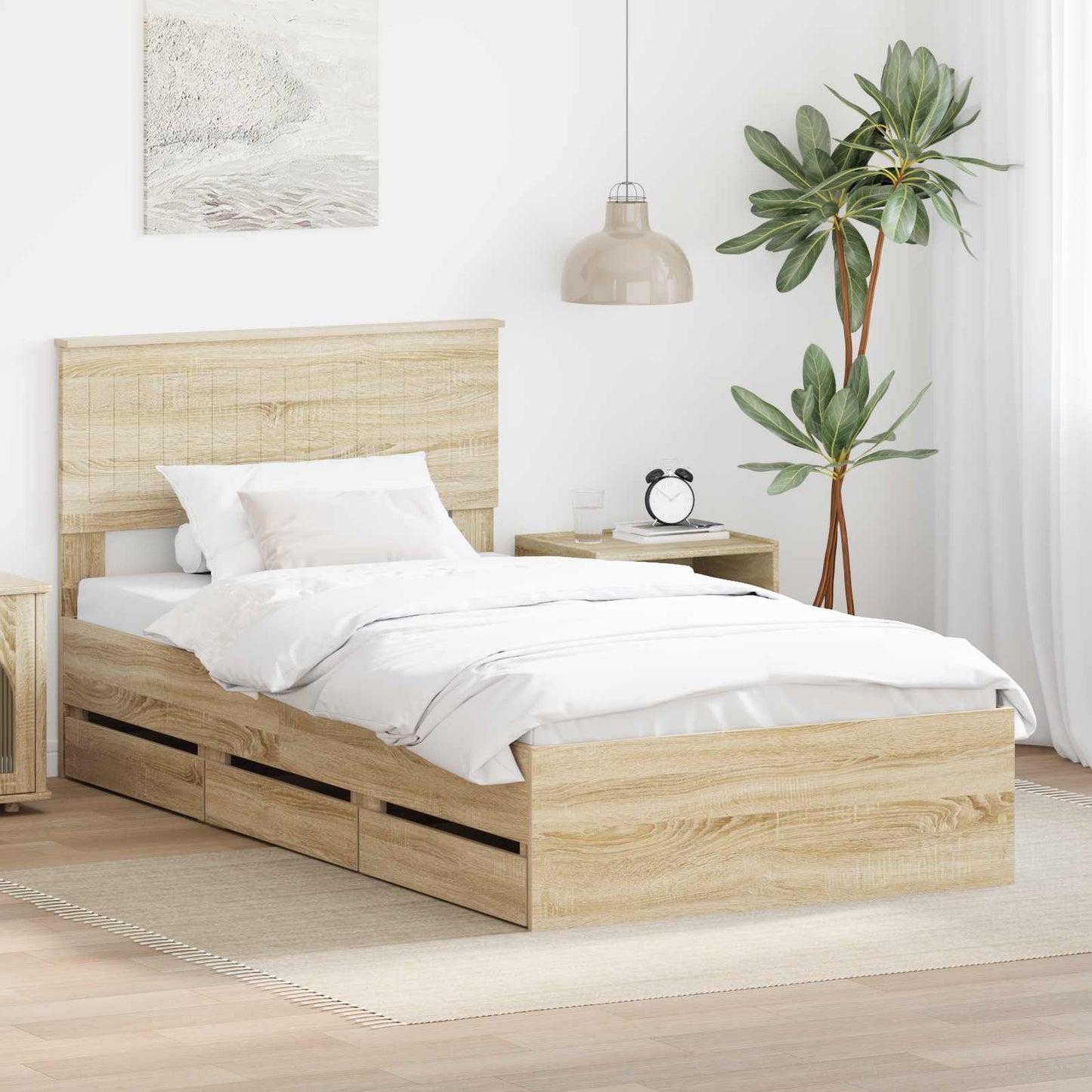 vidaXL Σκελετός Κρεβατιού Δρύς Sonoma 100 x 200 cm Μηχανήματος Ξύλο