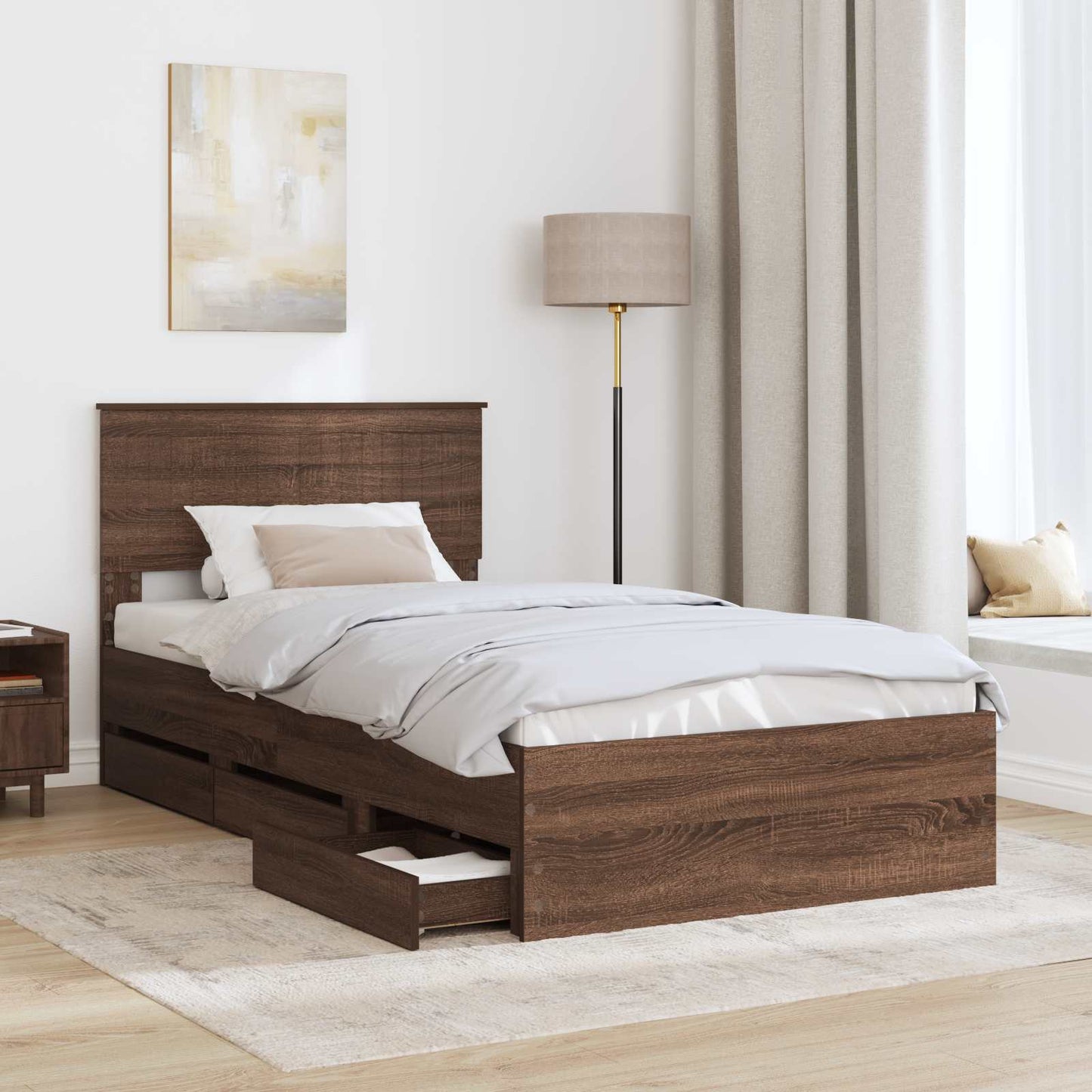 vidaXL Σκελετός Κρεβατιού Καφέ δρυς 100 x 200 cm Μηχανήματος Ξύλο