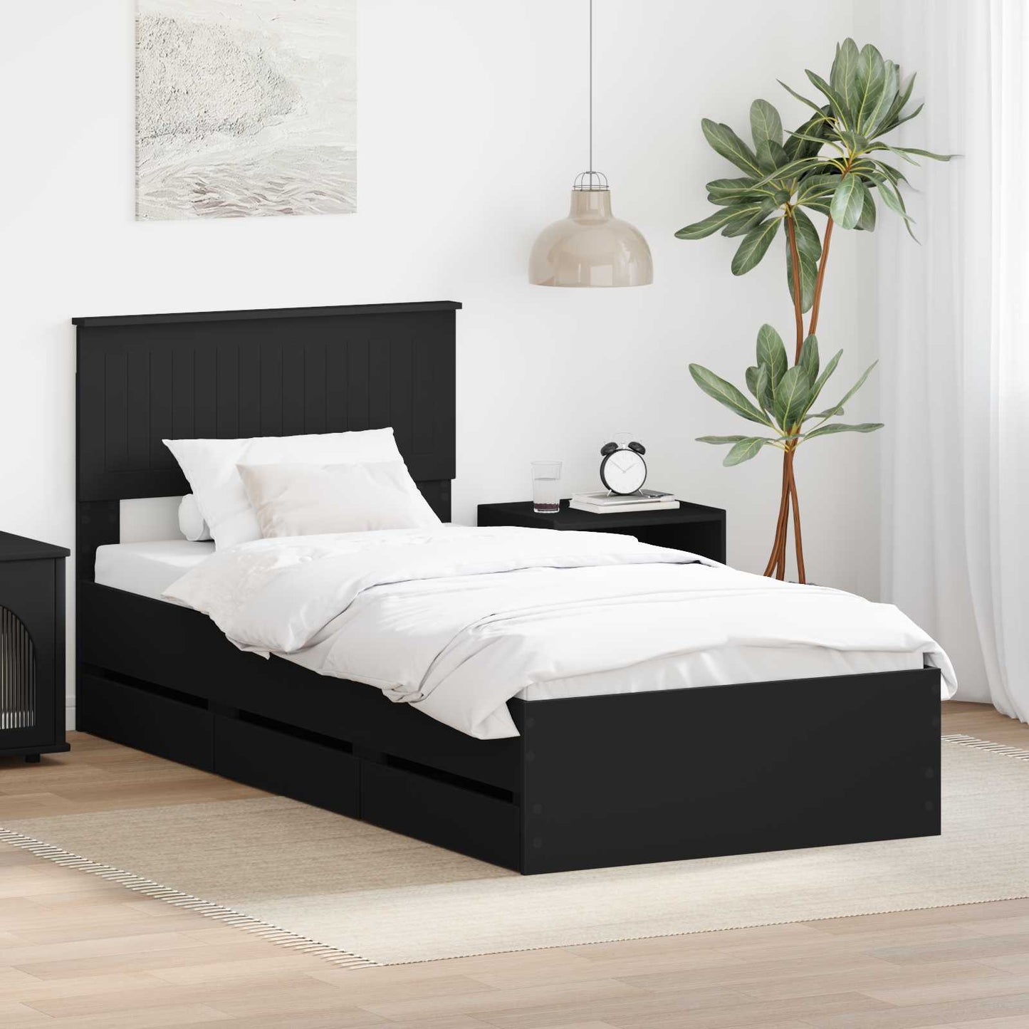 vidaXL Σκελετός Κρεβατιού Μαύρο 90 x 190 cm Μηχανήματος Ξύλο