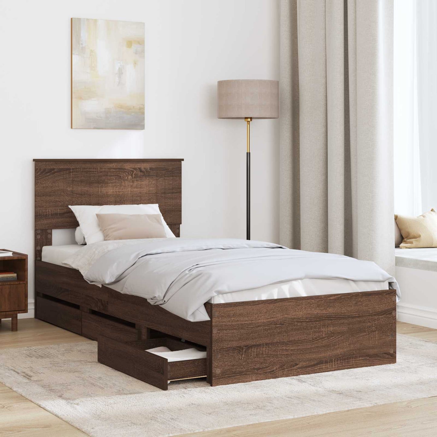 vidaXL Σκελετός Κρεβατιού Καφέ δρυς 90 x 190 cm Μηχανήματος Ξύλο