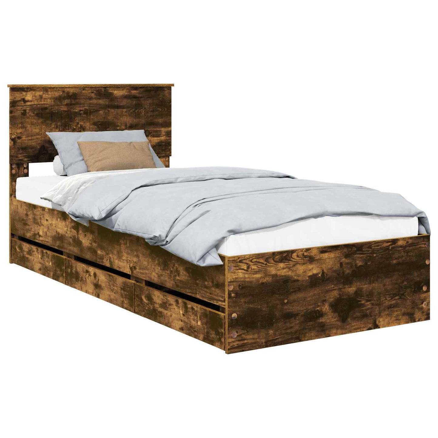 vidaXL Σκελετός Κρεβατιού Καπνιστό Δρύς 90 x 190 cm Μηχανήματος Ξύλο