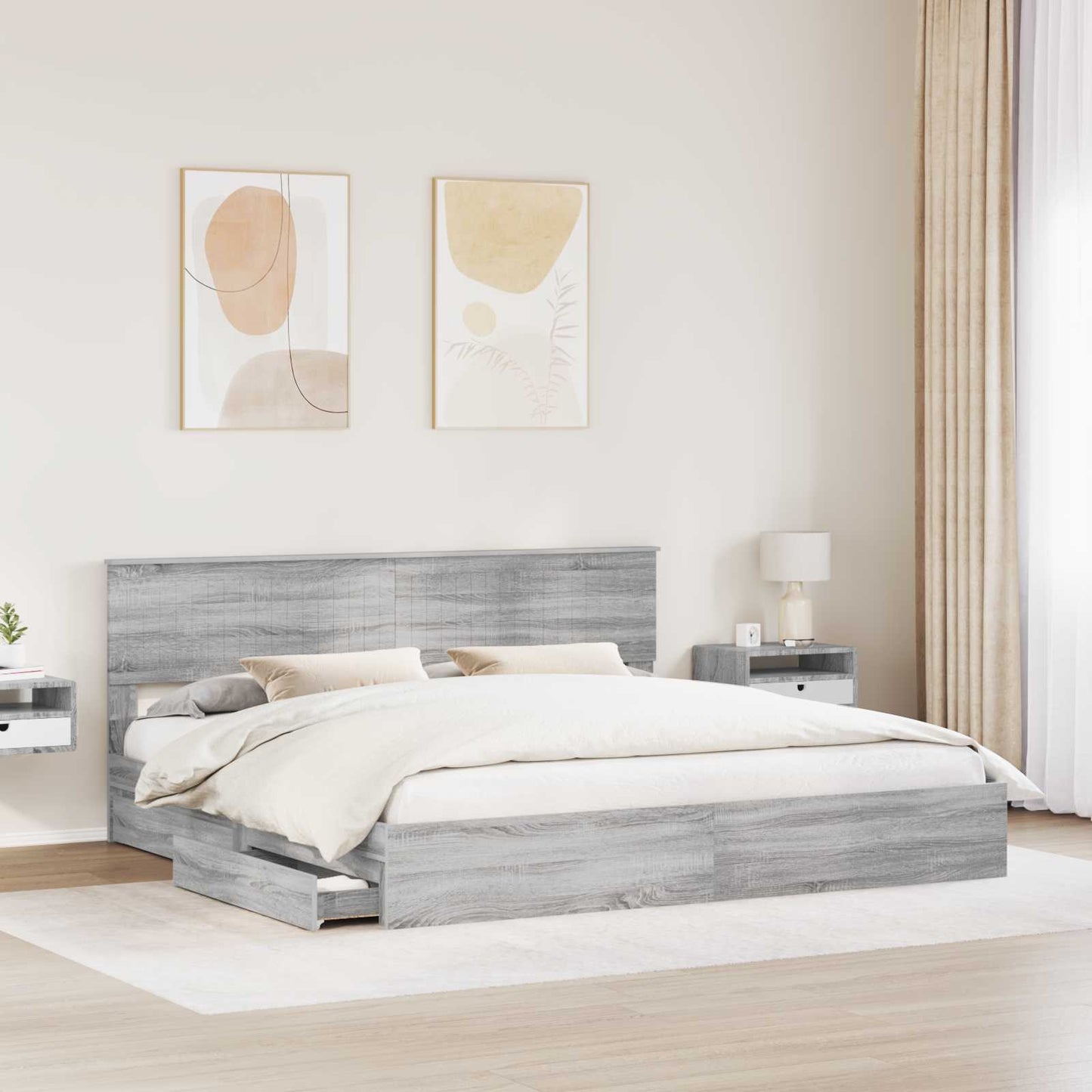 vidaXL Κρεβάτι Αποθήκης Γκρίζο Σονομα 200 x 200 cm Επεξεργασμένο Ξύλο