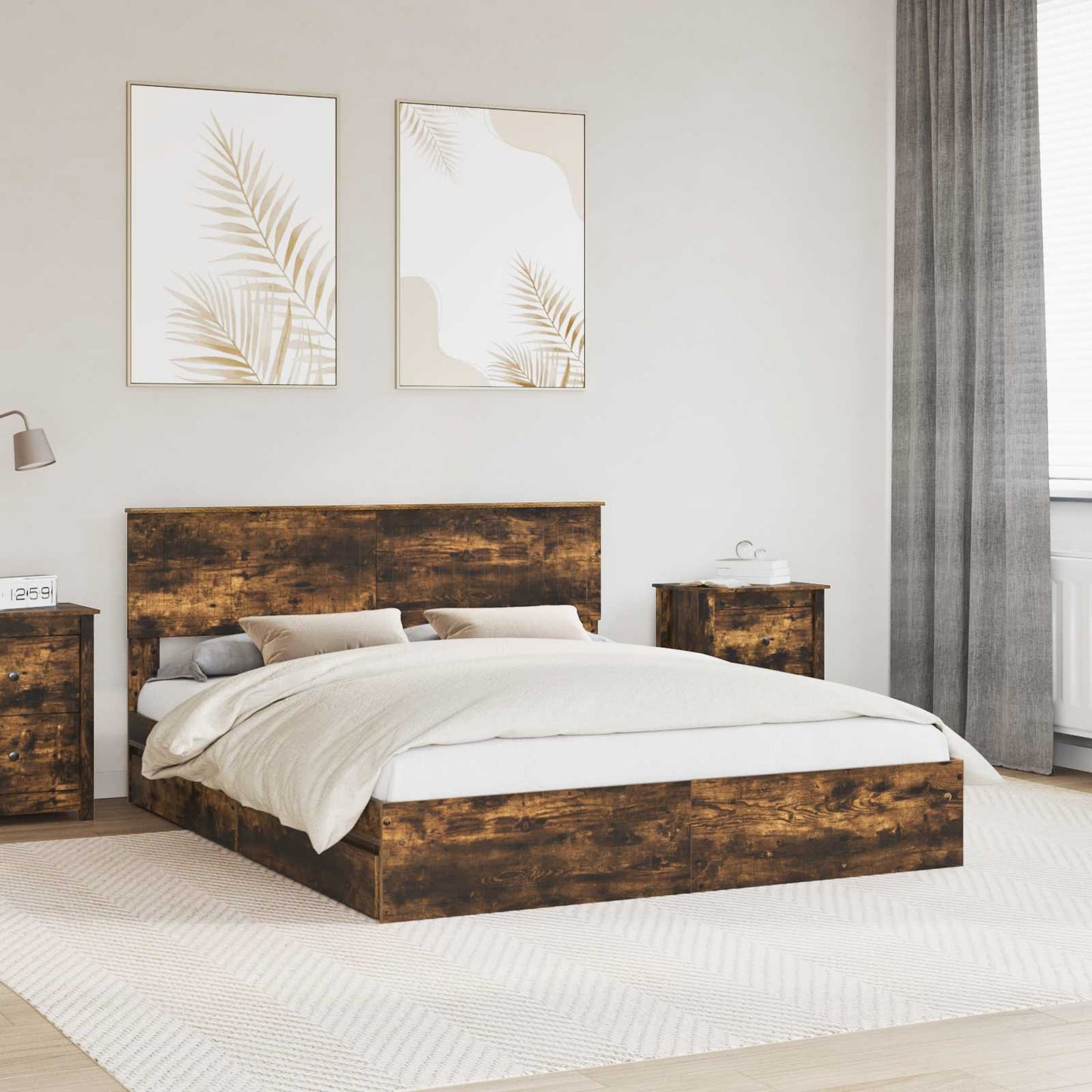 vidaXL Κρεβάτι Αποθήκης Καπνιστό Δρύς 160 x 200 cm Επεξεργασμένο Ξύλο