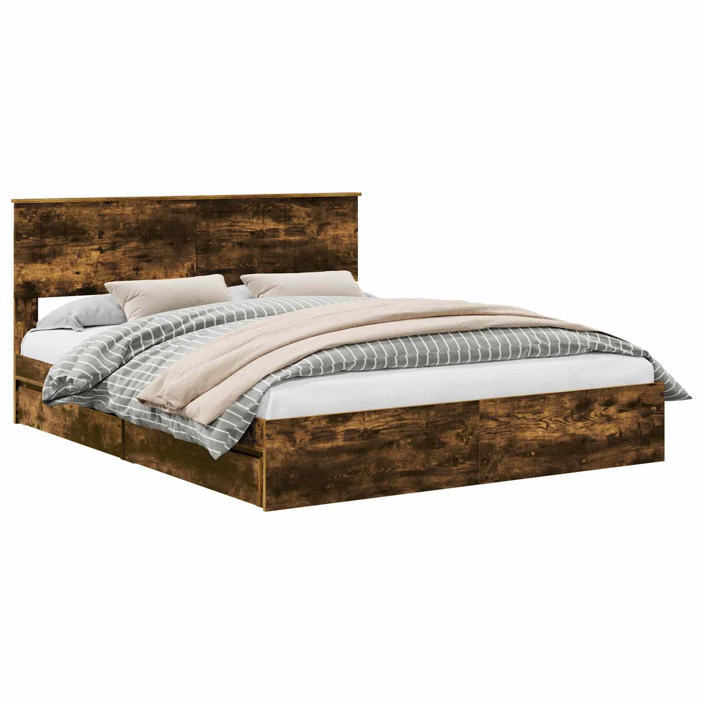 vidaXL Κρεβάτι Αποθήκης Καπνιστό Δρύς 160 x 200 cm Επεξεργασμένο Ξύλο