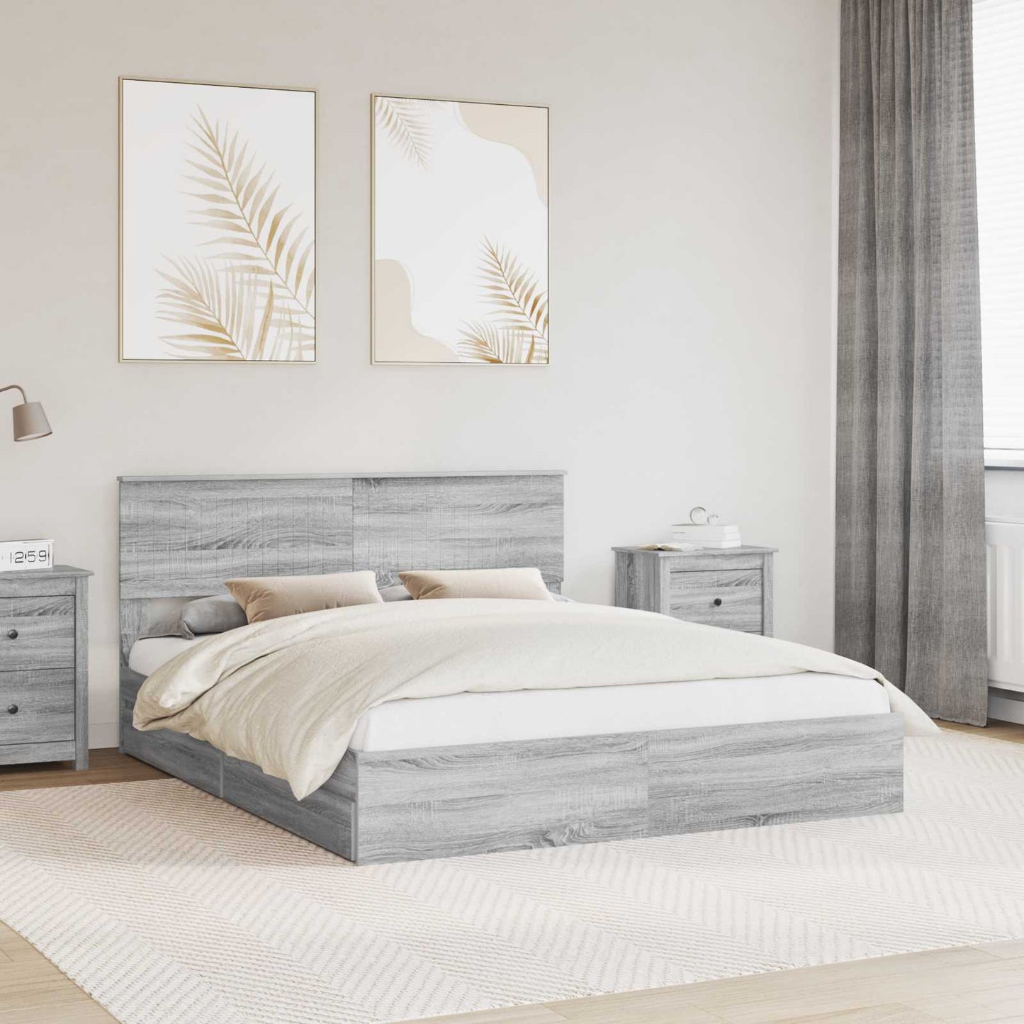 vidaXL Κρεβάτι Αποθήκης Γκρίζο Σονομα 160 x 200 cm Επεξεργασμένο Ξύλο