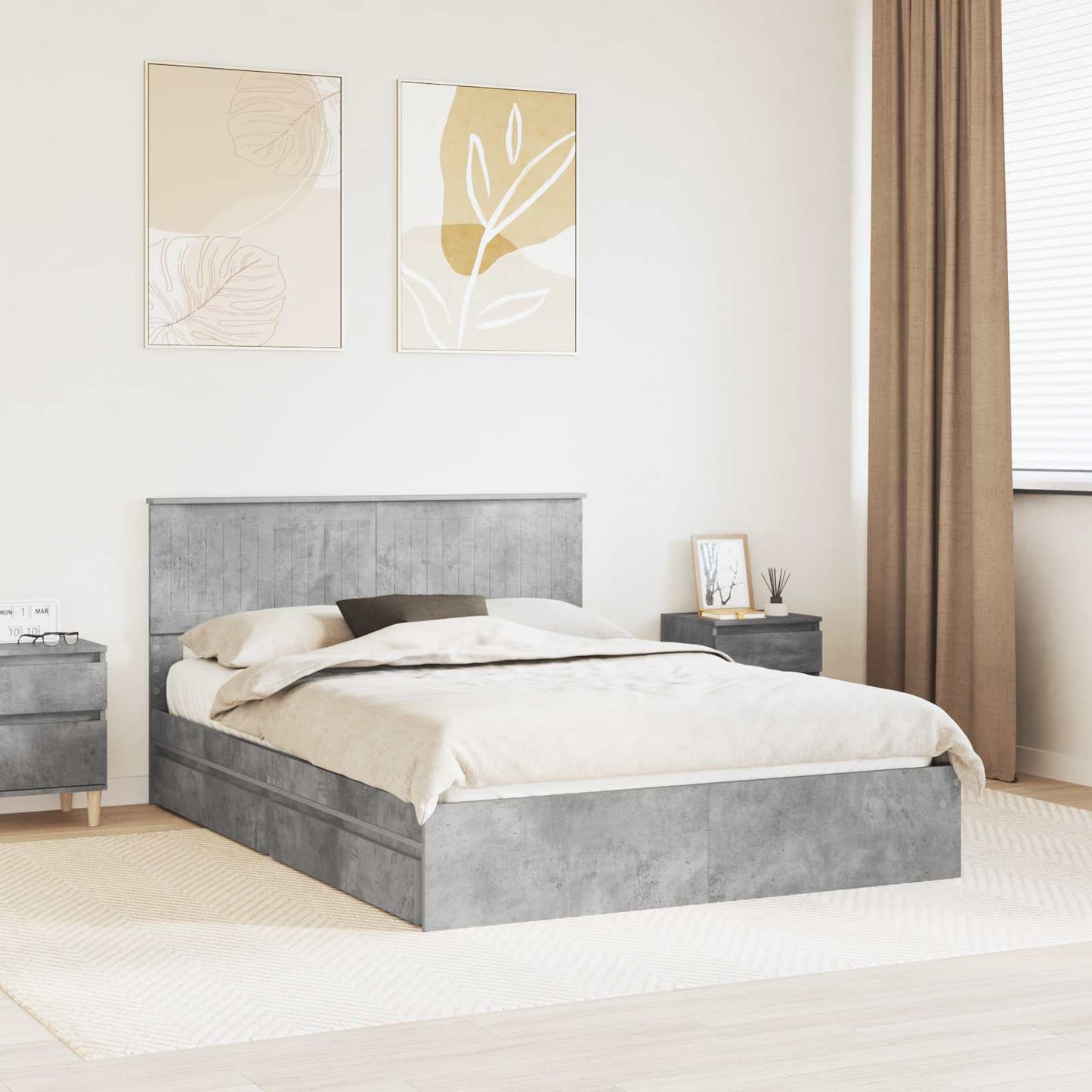 vidaXL Κρεβάτι Αποθήκης Σκυρόδεμα Γκρι 135 x 190 cm Επεξεργασμένο ξύλο