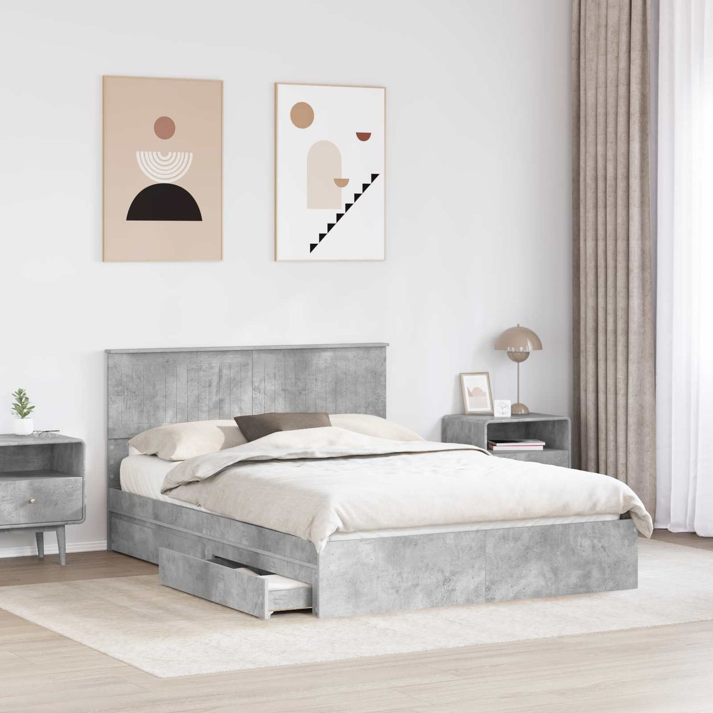 vidaXL Κρεβάτι Αποθήκης Σκυρόδεμα Γκρι 135 x 190 cm Επεξεργασμένο ξύλο