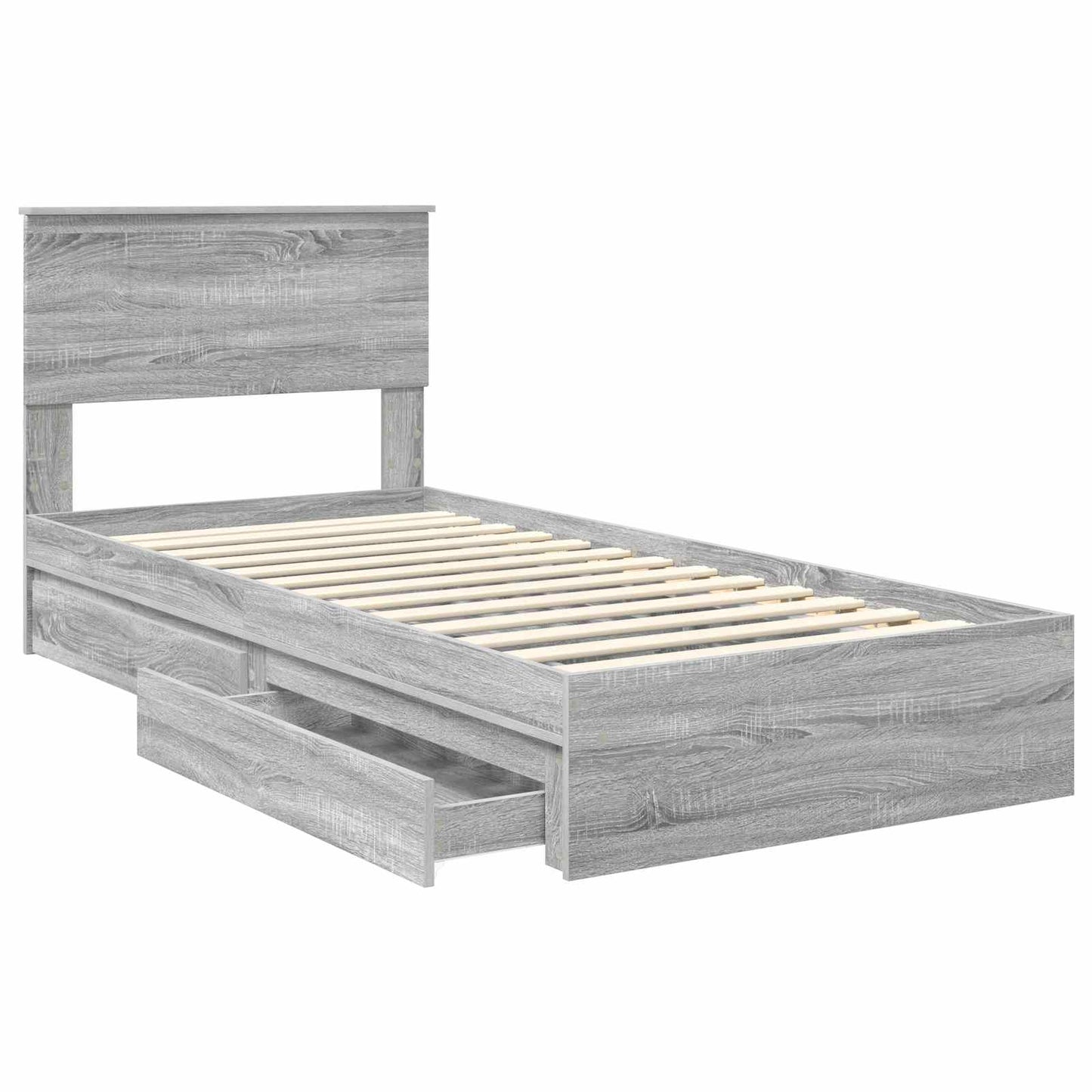 vidaXL Κρεβάτι Αποθήκης Γκρίζο Σονομα 90 x 190 cm Επεξεργασμένο Ξύλο