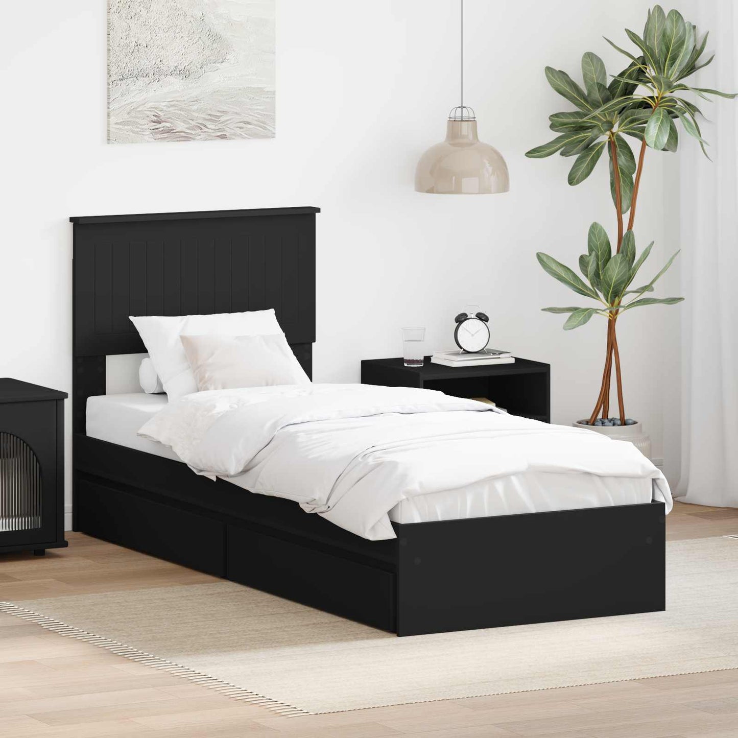 vidaXL Κρεβάτι Αποθήκης Μαύρο 75 x 190 cm Επεξεργασμένο ξύλο