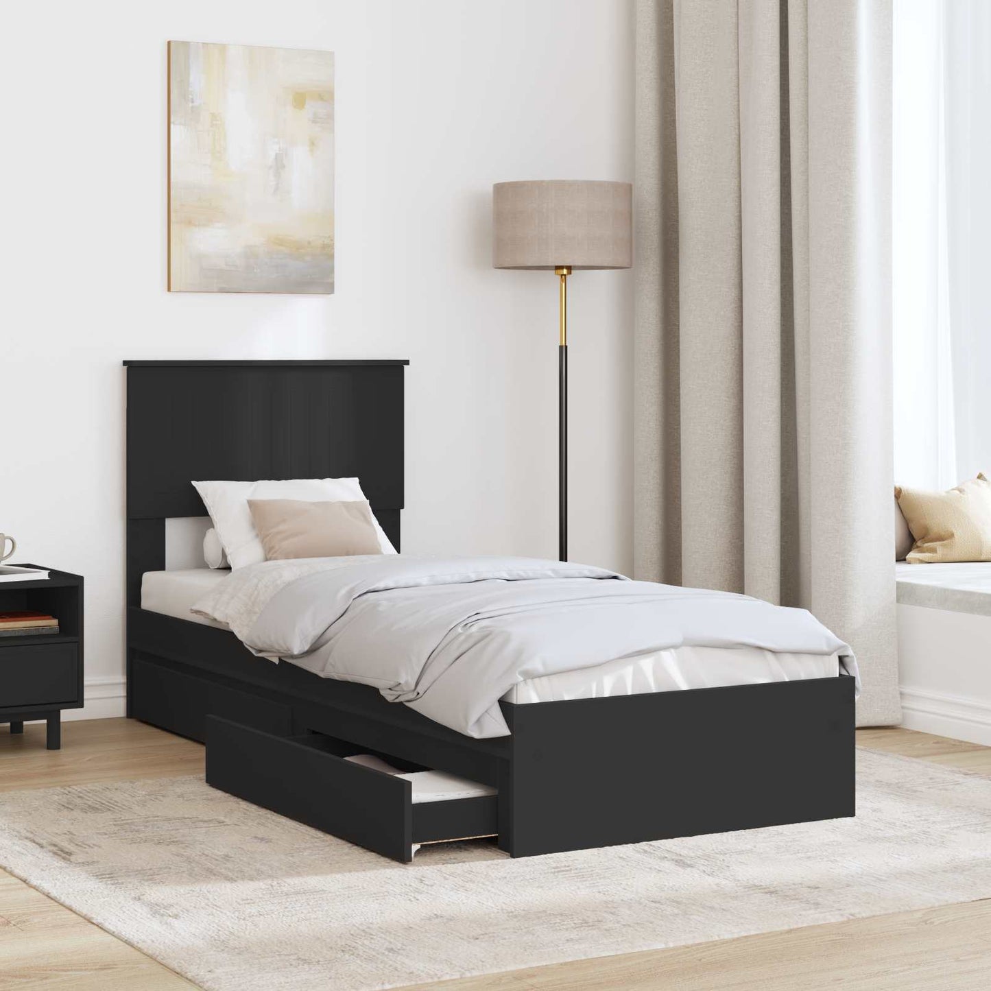 vidaXL Κρεβάτι Αποθήκης Μαύρο 75 x 190 cm Επεξεργασμένο ξύλο