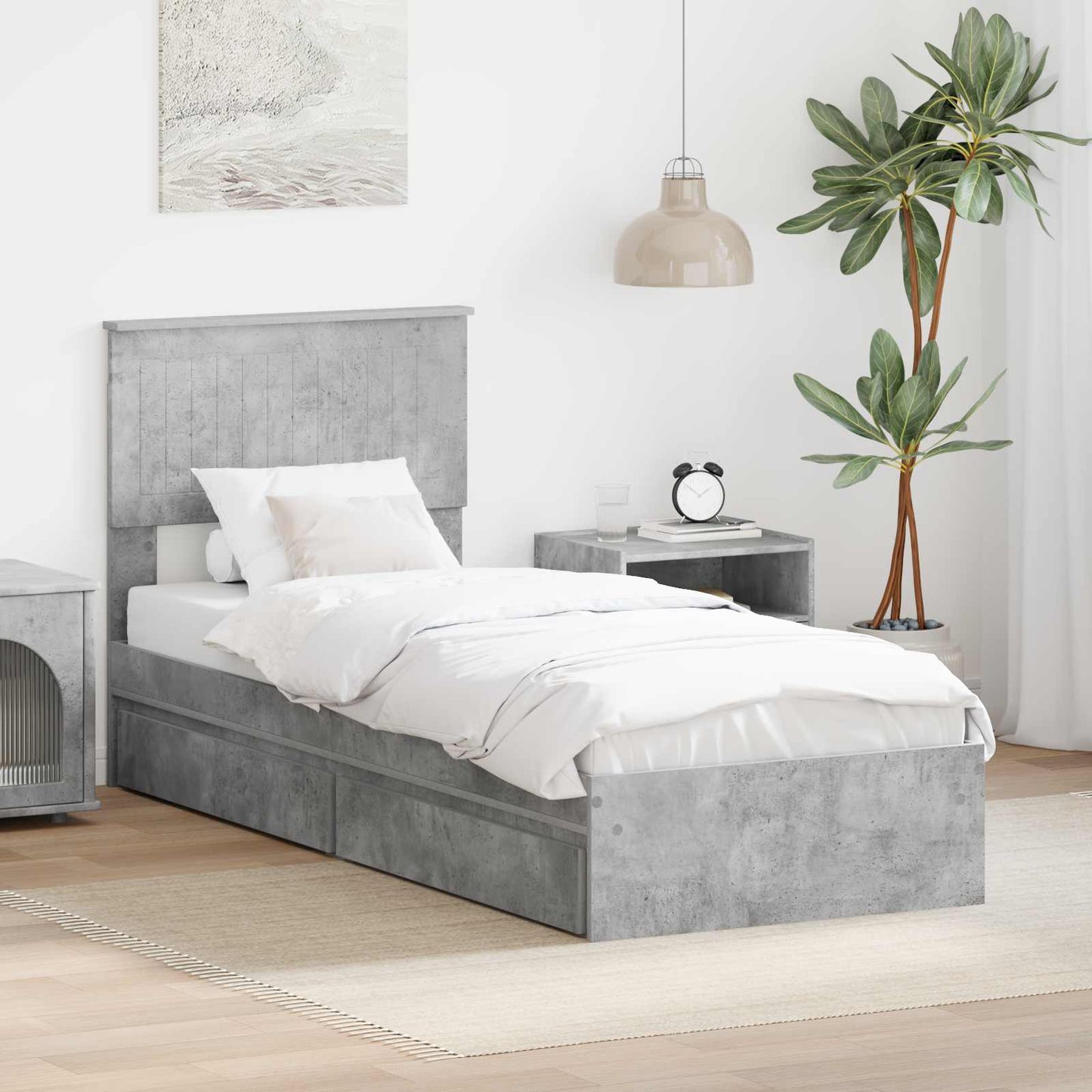 vidaXL Κρεβάτι Αποθήκης Σκυρόδεμα Γκρι 75 x 190 cm Επεξεργασμένο ξύλο