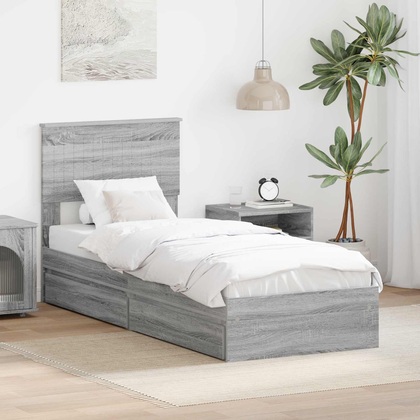 vidaXL Κρεβάτι Αποθήκης Γκρι Sonoma 75 x 190 cm Επεξεργασμένο Ξύλο