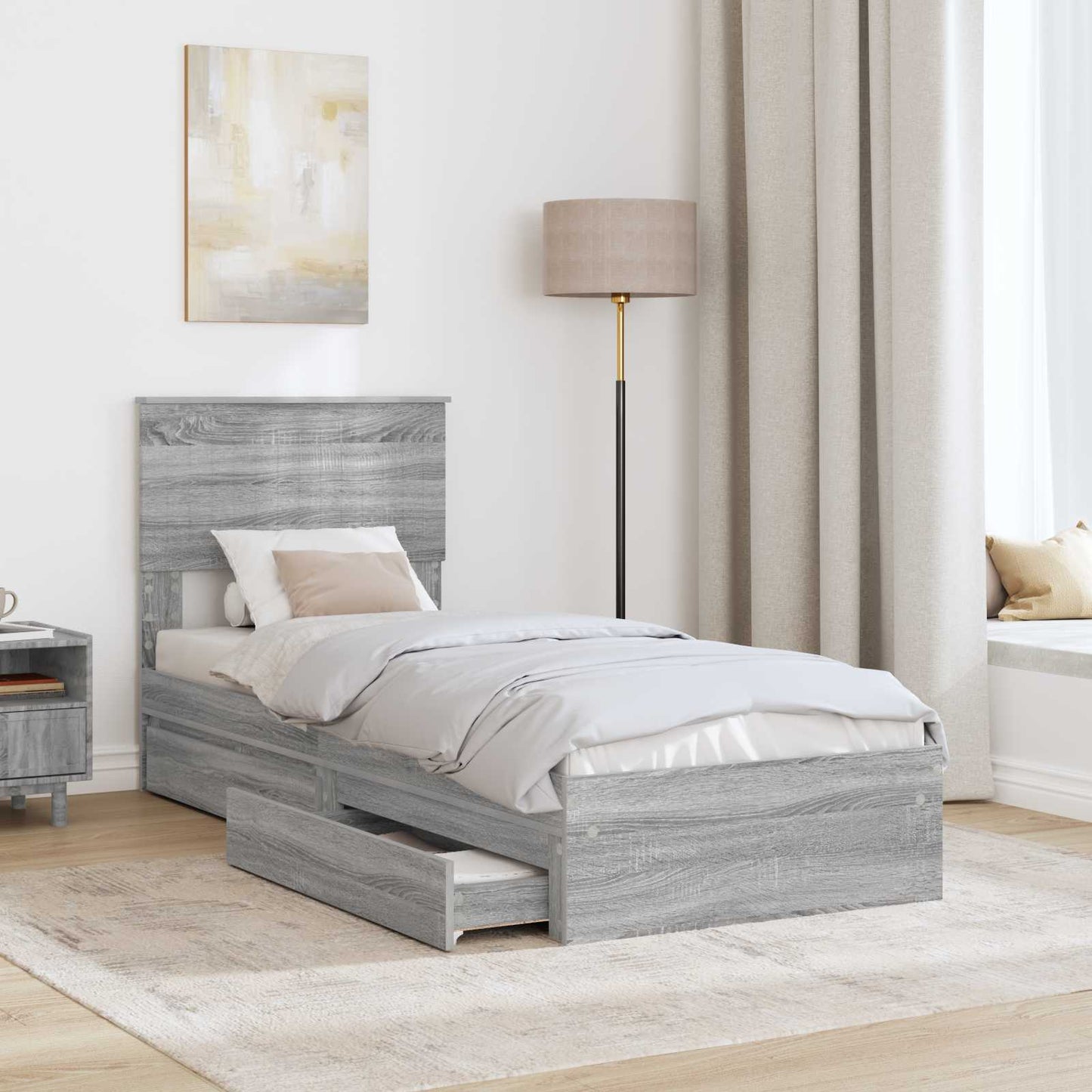 vidaXL Κρεβάτι Αποθήκης Γκρι Sonoma 75 x 190 cm Επεξεργασμένο Ξύλο