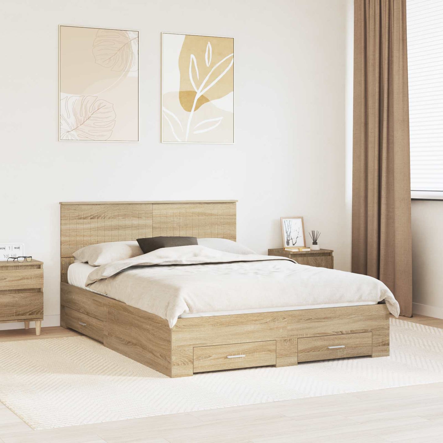 vidaXL Σκελετός Κρεβατιού Δρύς Sonoma 135 x 190 cm Επεξεργασμένο ξύλο