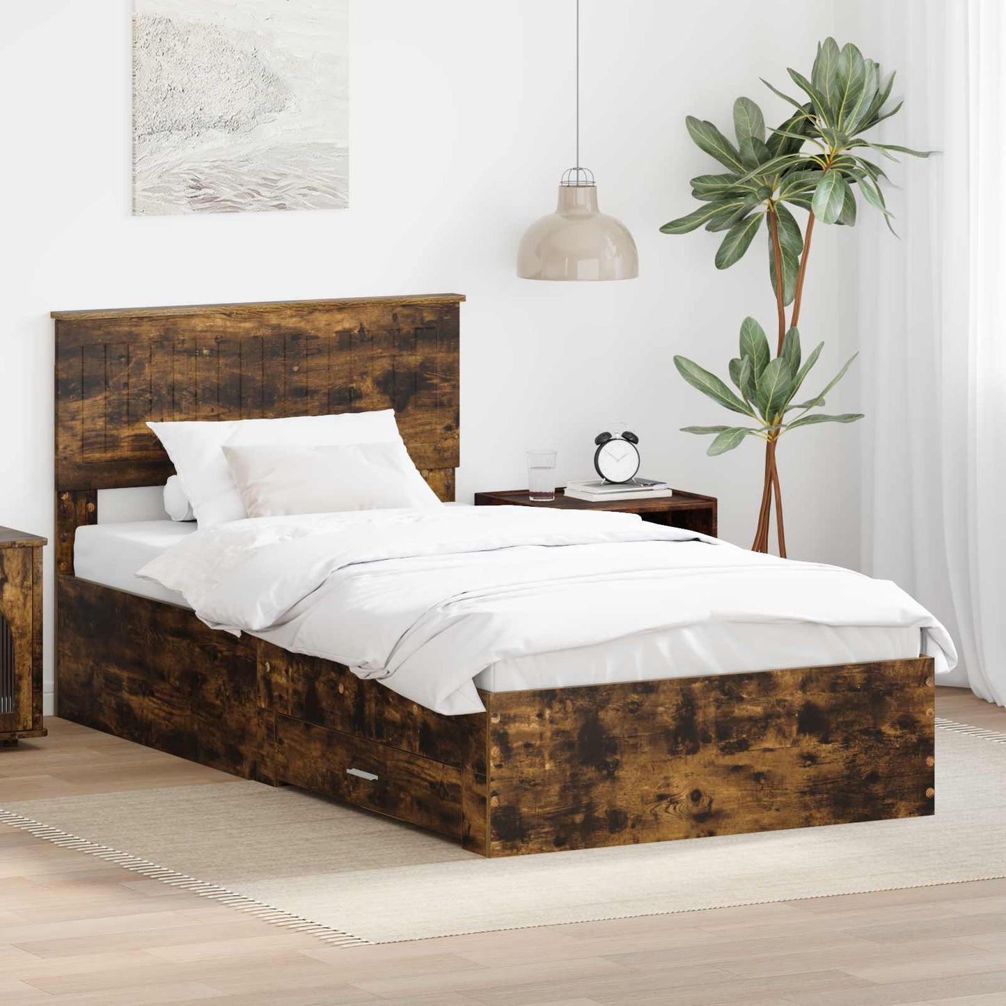 vidaXL Σκελετός Κρεβατιού Καπνισμένο Ξύλο Δρυός 100 x 200 cm