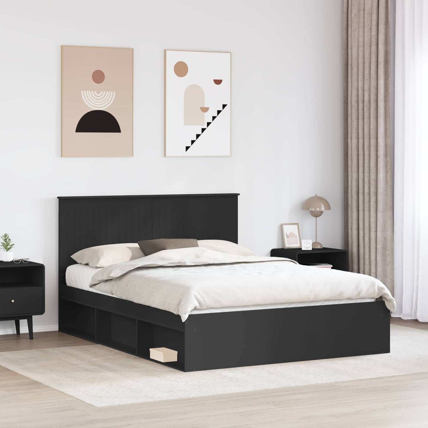 vidaXL Σκελετός Κρεβατιού Μαύρο 150 x 200 cm Στερεά ξυλεία πεύκου