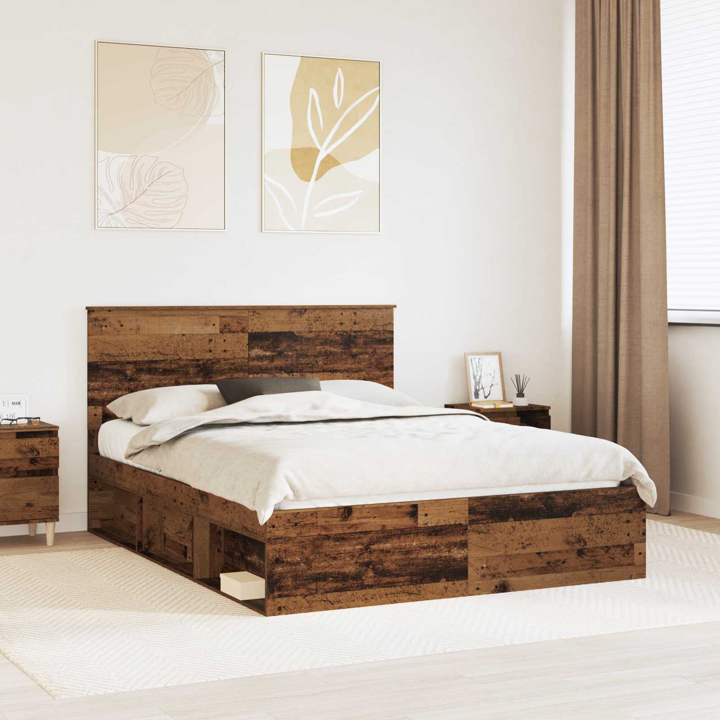 vidaXL Σκελετός Κρεβατιού Παλιό ξύλο 150 x 200 cm Στερεά ξυλεία πεύκου