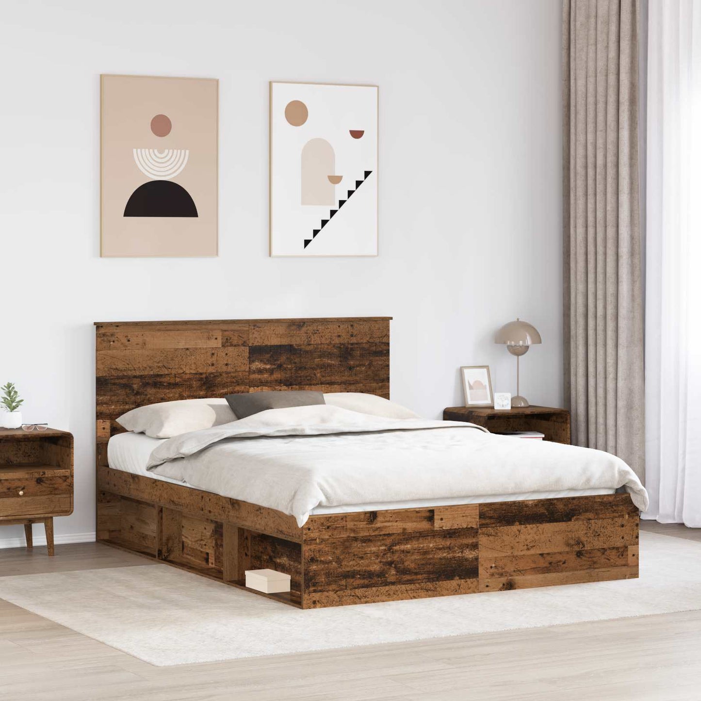 vidaXL Σκελετός Κρεβατιού Παλιό ξύλο 150 x 200 cm Στερεά ξυλεία πεύκου