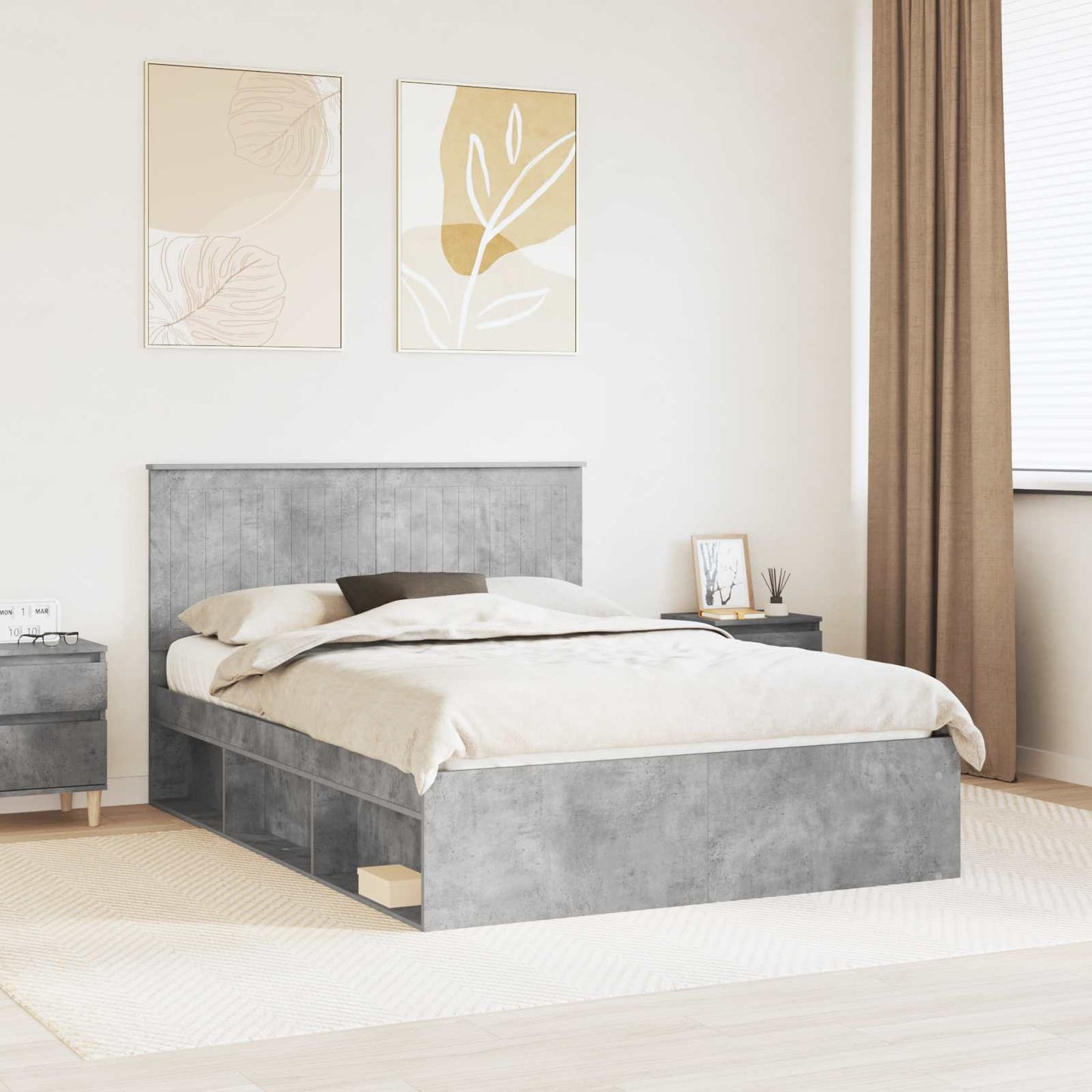 vidaXL Σκελετός Κρεβατιού Σκυρόδεμα 140 x 190 cm Στερεά ξυλεία πεύκου