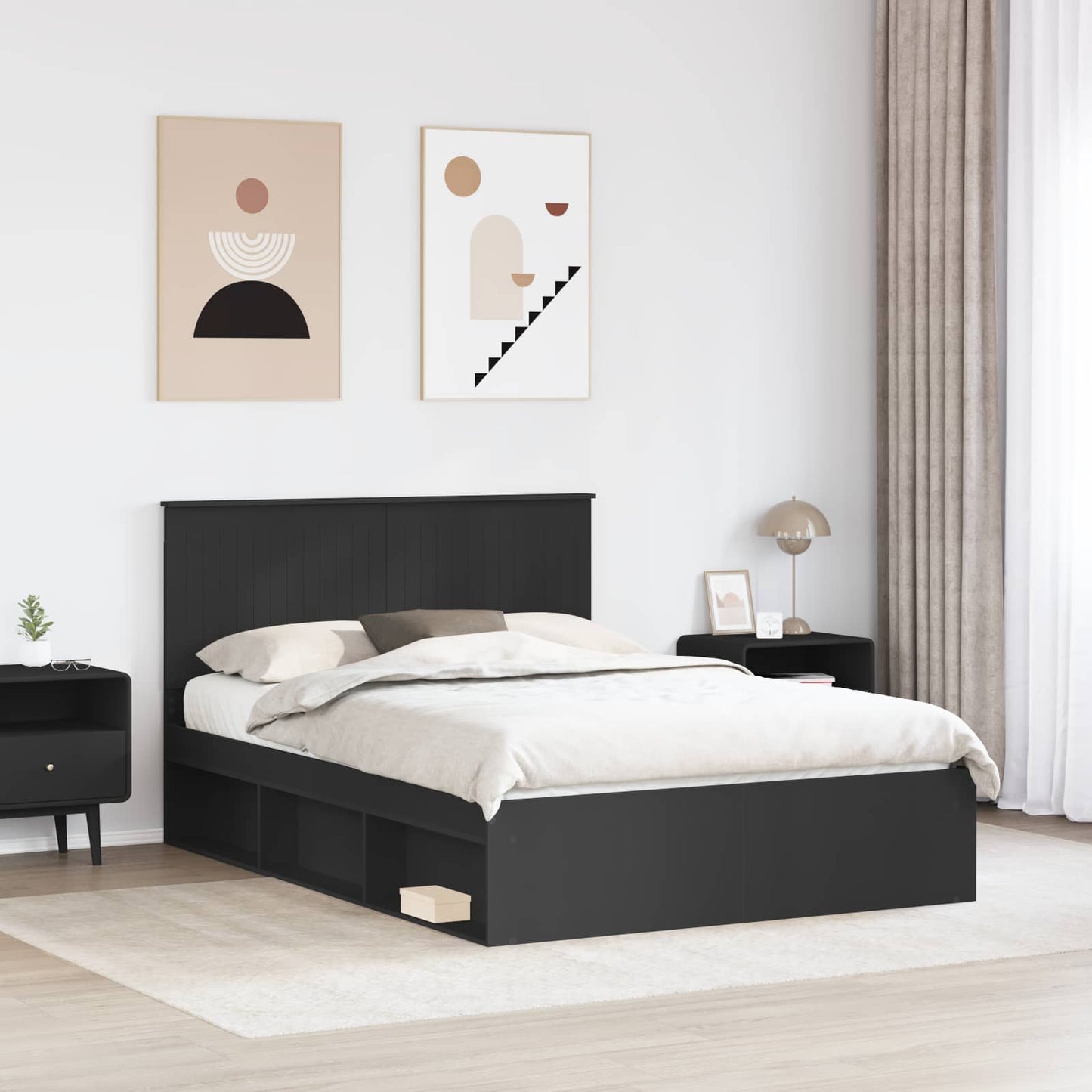 vidaXL Σκελετός Κρεβατιού Μαύρο 135 x 190 cm Στερεά ξυλεία πεύκου