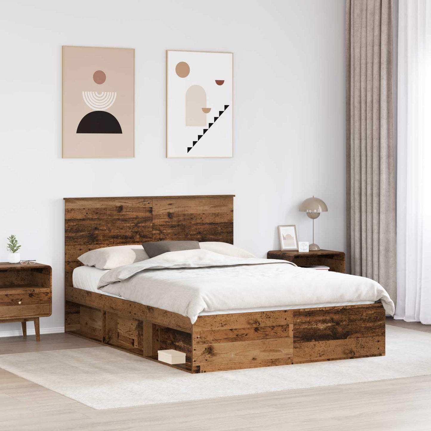 vidaXL Σκελετός Κρεβατιού Παλιό ξύλο 135 x 190 cm Στερεά ξυλεία πεύκου
