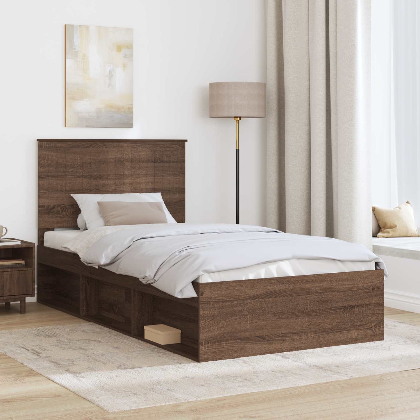 vidaXL Σκελετός Κρεβατιού Καφέ δρυς 100 x 200 cm Στερεά ξυλεία πεύκου