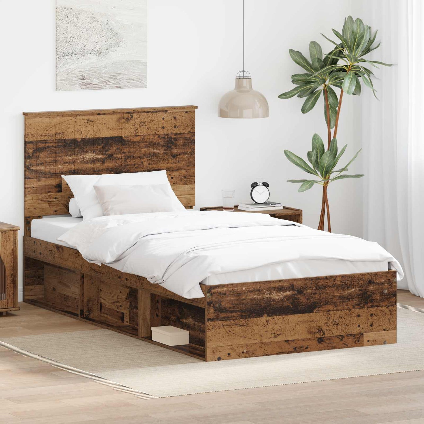 vidaXL Σκελετός Κρεβατιού Παλιό ξύλο 100 x 200 cm Στερεά ξυλεία πεύκου