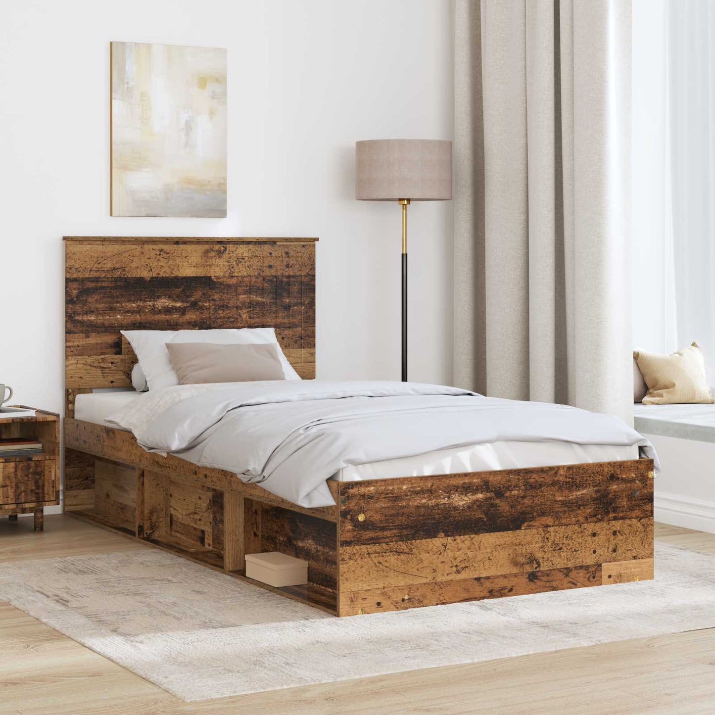 vidaXL Σκελετός Κρεβατιού Παλιό ξύλο 100 x 200 cm Στερεά ξυλεία πεύκου