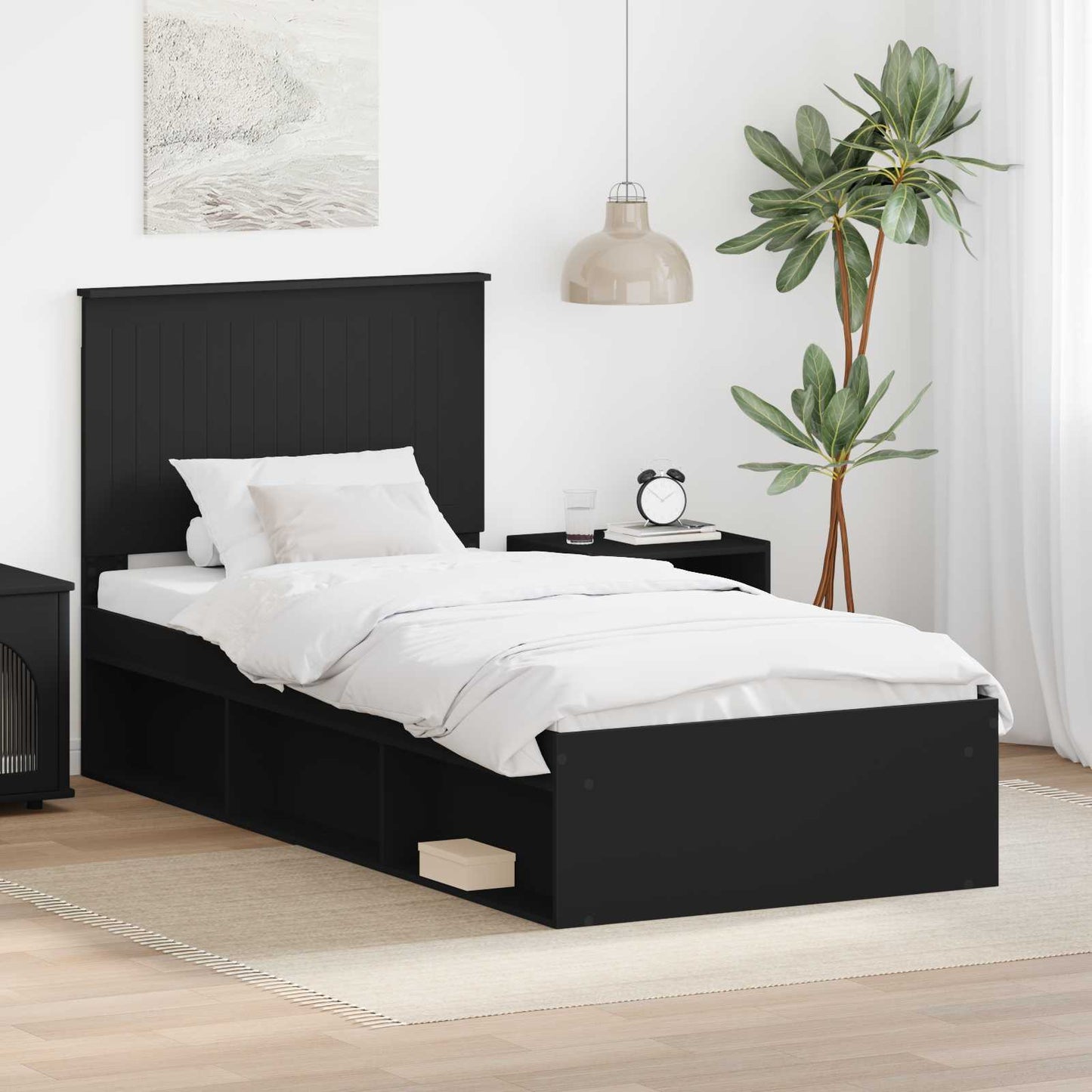 vidaXL Σκελετός Κρεβατιού Μαύρο 90 x 200 cm Στερεά ξυλεία πεύκου