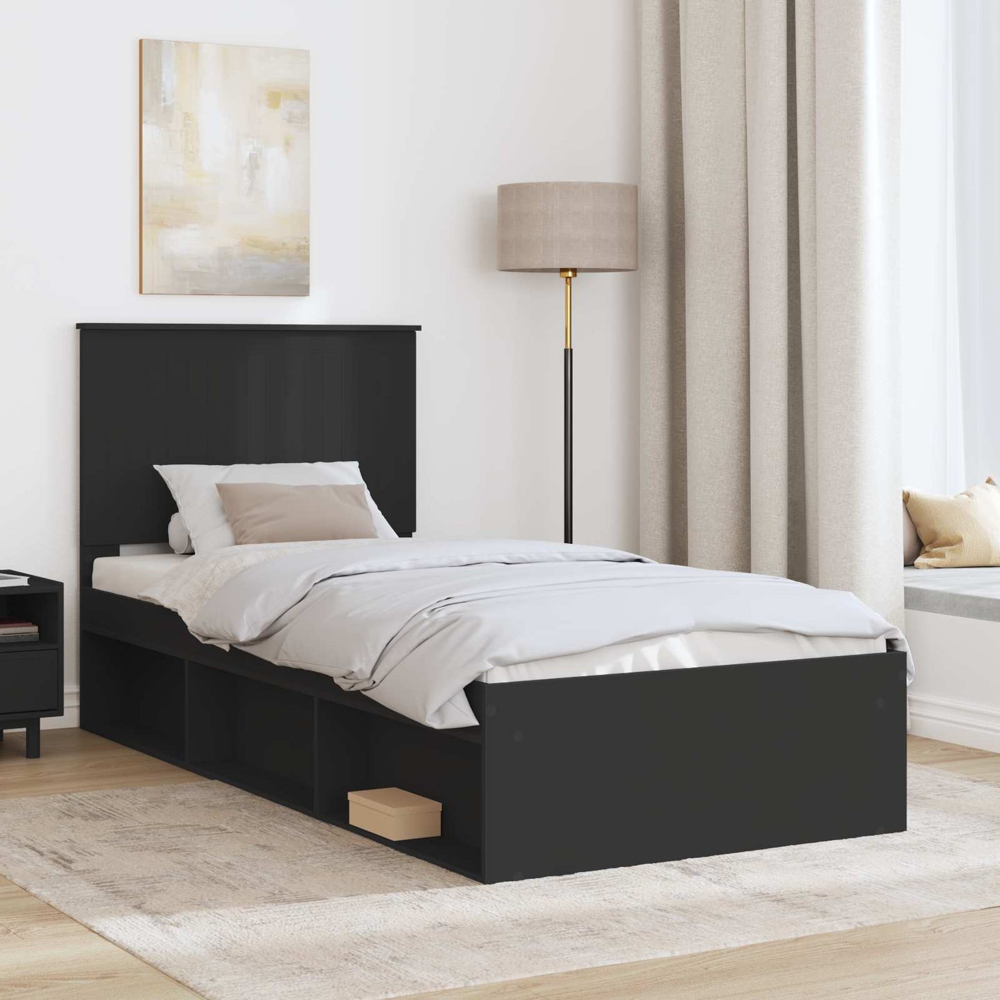 vidaXL Σκελετός Κρεβατιού Μαύρο 90 x 200 cm Στερεά ξυλεία πεύκου