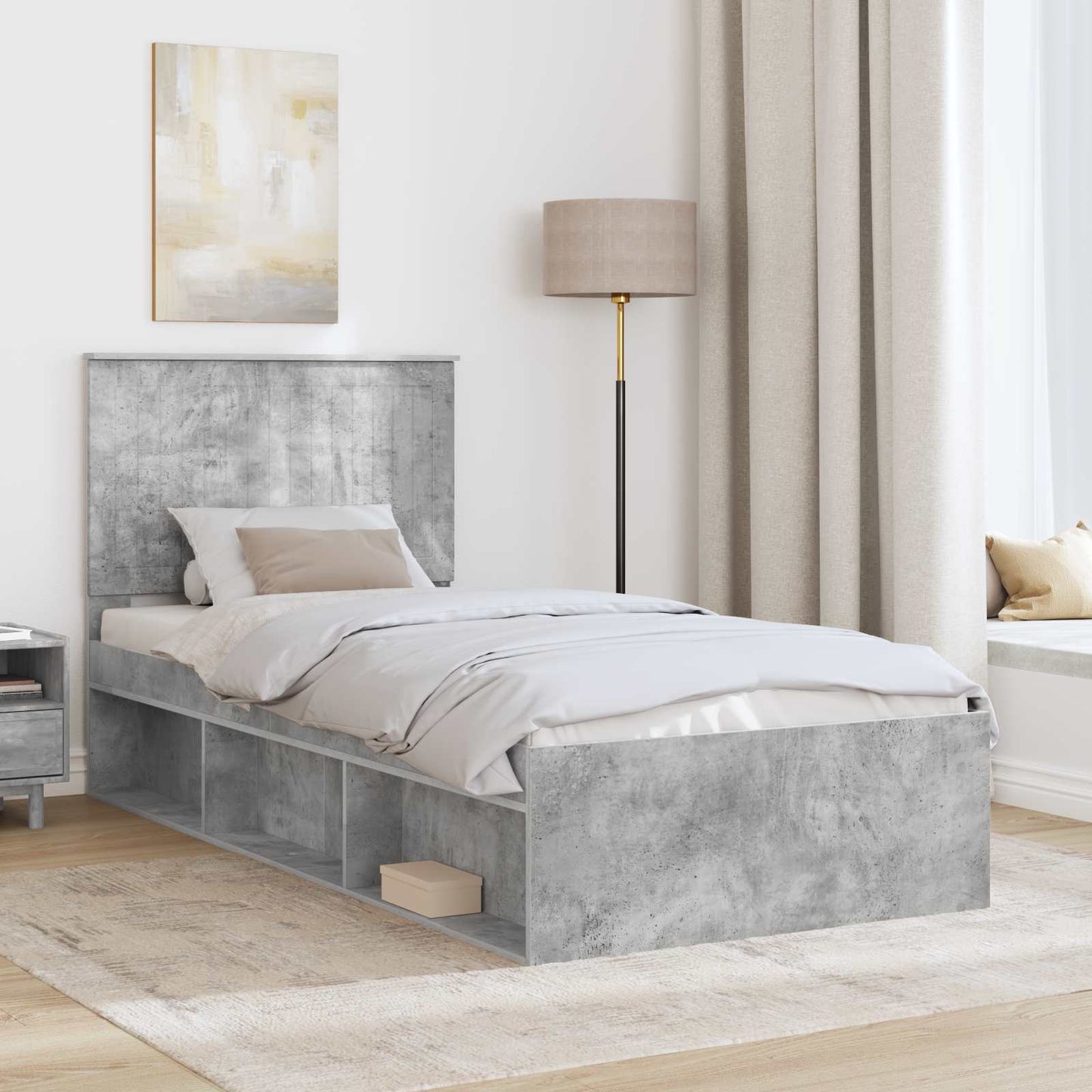 vidaXL Σκελετός Κρεβατιού Σκυρόδεμα 90 x 200 cm Στερεά ξυλεία πεύκου