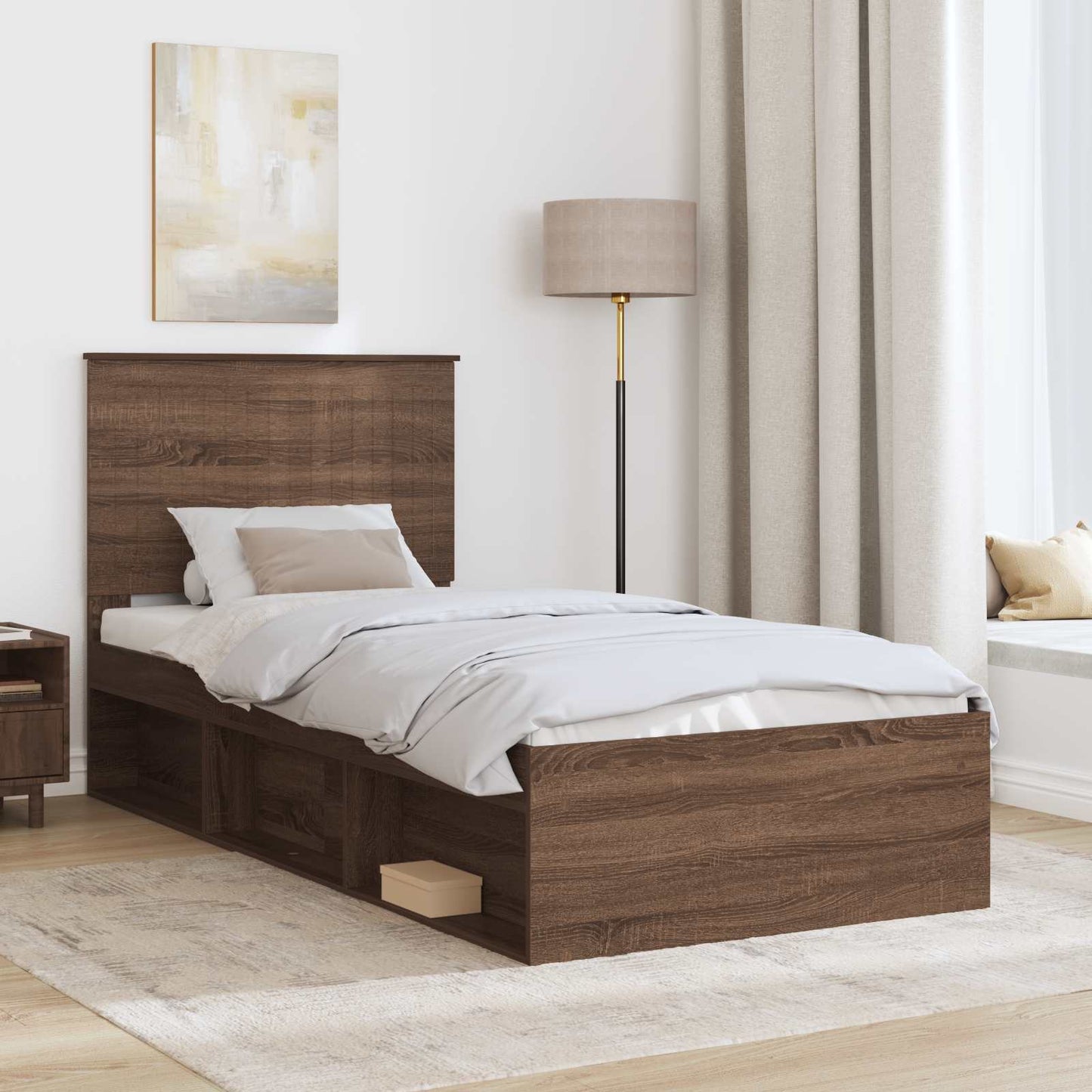 vidaXL Σκελετός Κρεβατιού Καφέ δρυς 90 x 200 cm Στερεά ξυλεία πεύκου