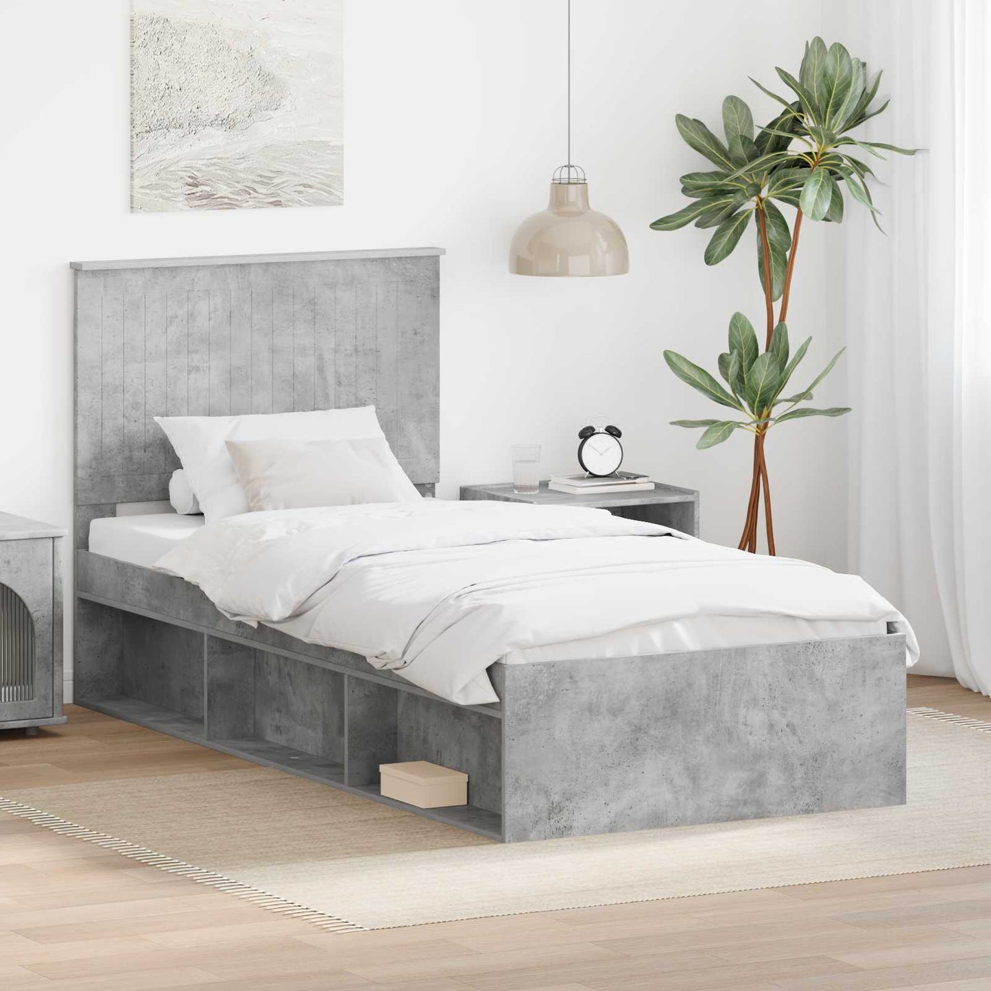 vidaXL Σκελετός Κρεβατιού Γκρι Μπετόν 90 x 190 cm Στερεά ξυλεία πεύκου