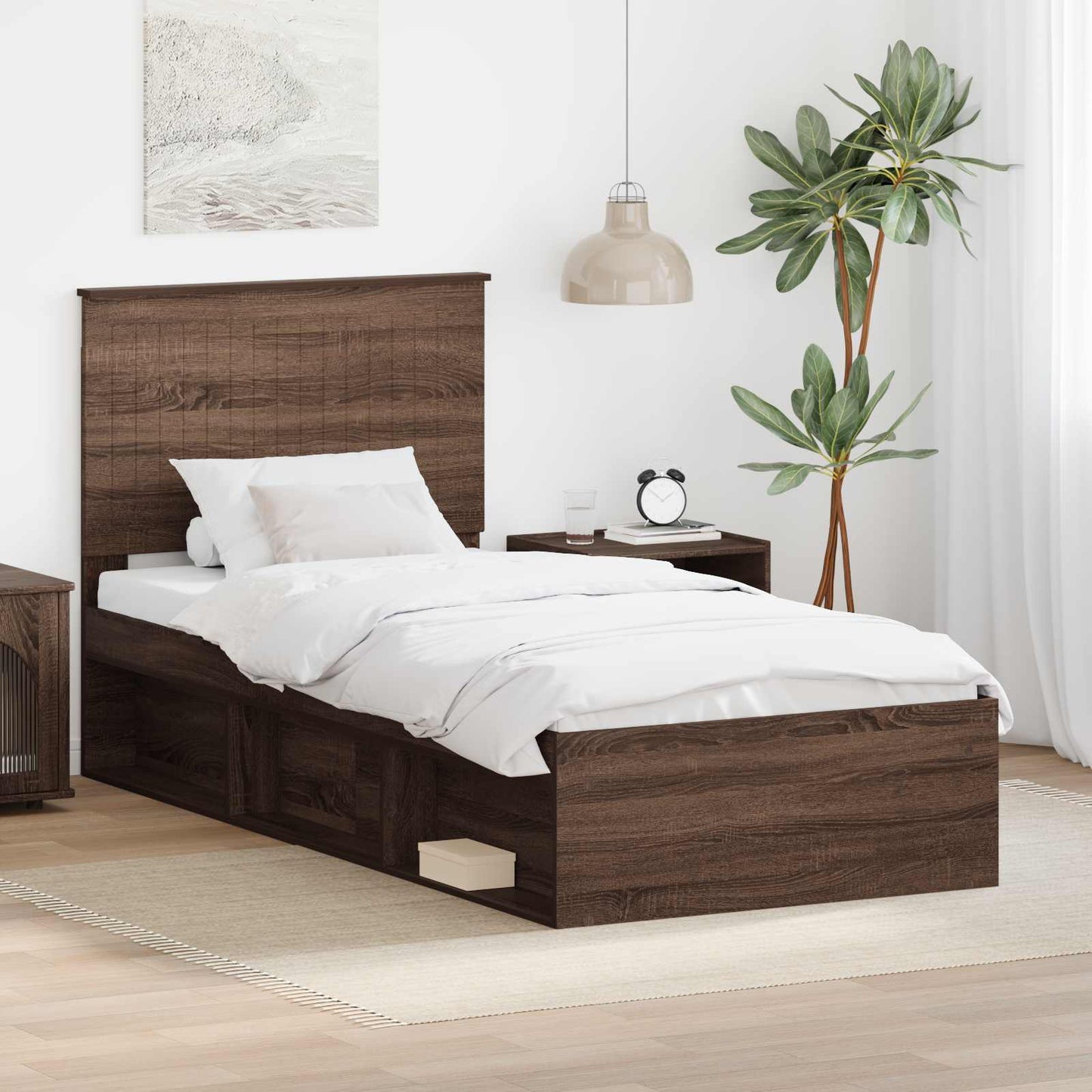 vidaXL Σκελετός Κρεβατιού Καφέ δρυς 90 x 190 cm Στερεά ξυλεία πεύκου