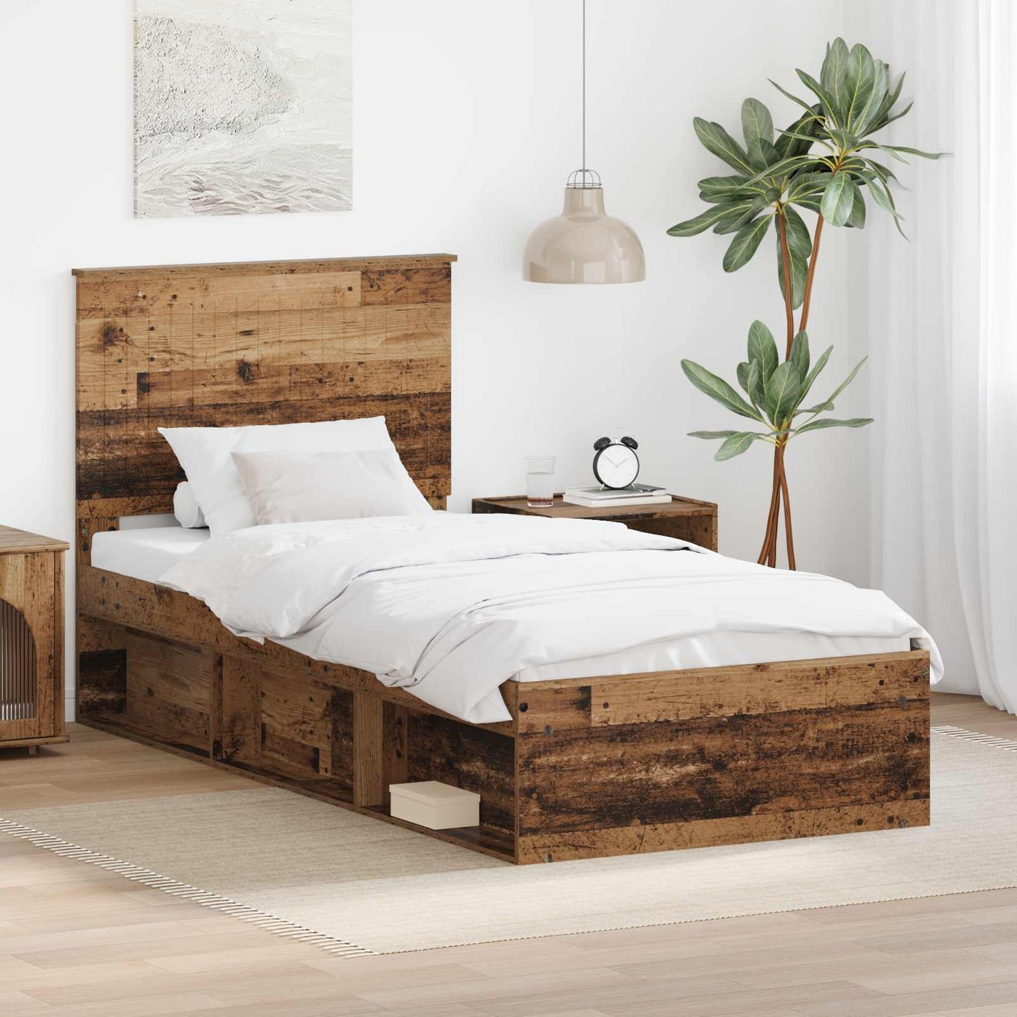 vidaXL Σκελετός Κρεβατιού Παλιό ξύλο 90 x 190 cm Στερεά ξυλεία πεύκου