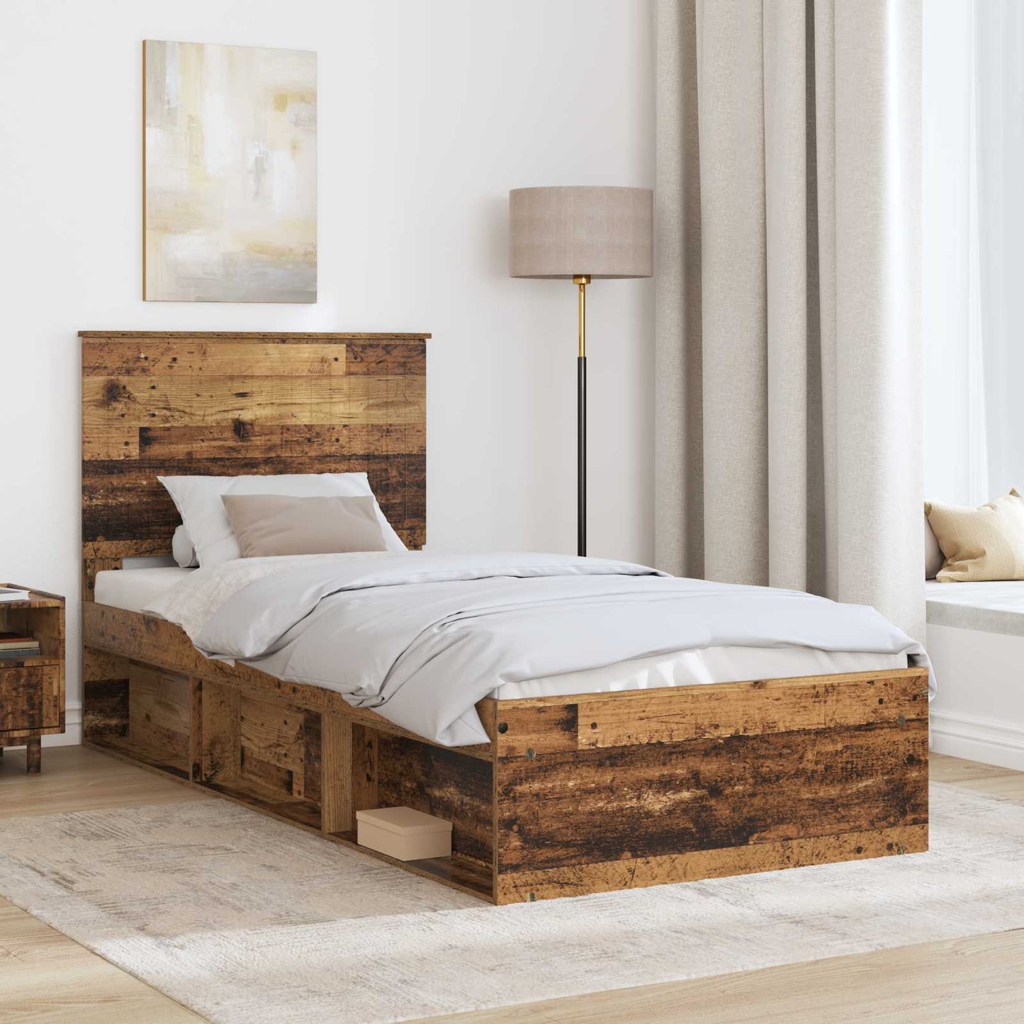 vidaXL Σκελετός Κρεβατιού Παλιό ξύλο 90 x 190 cm Στερεά ξυλεία πεύκου