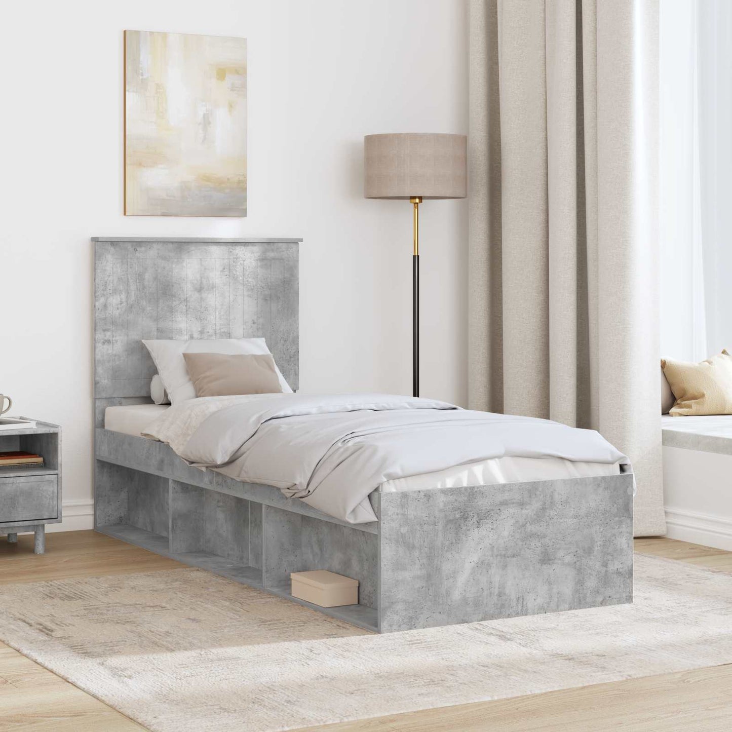 vidaXL Σκελετός Κρεβατιού Γκρι Μπετόν 75 x 190 cm Στερεά ξυλεία πεύκου