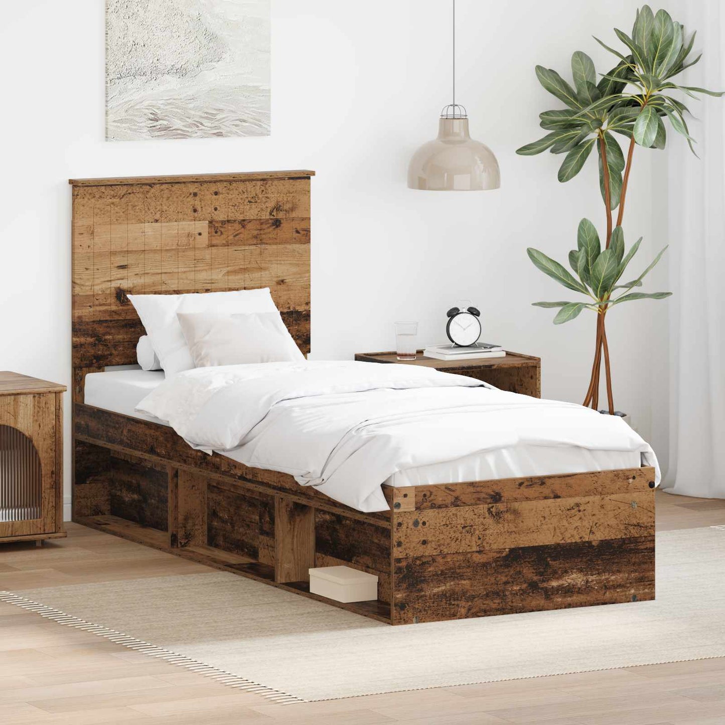 vidaXL Σκελετός Κρεβατιού Παλιό ξύλο 75 x 190 cm Στερεά ξυλεία πεύκου