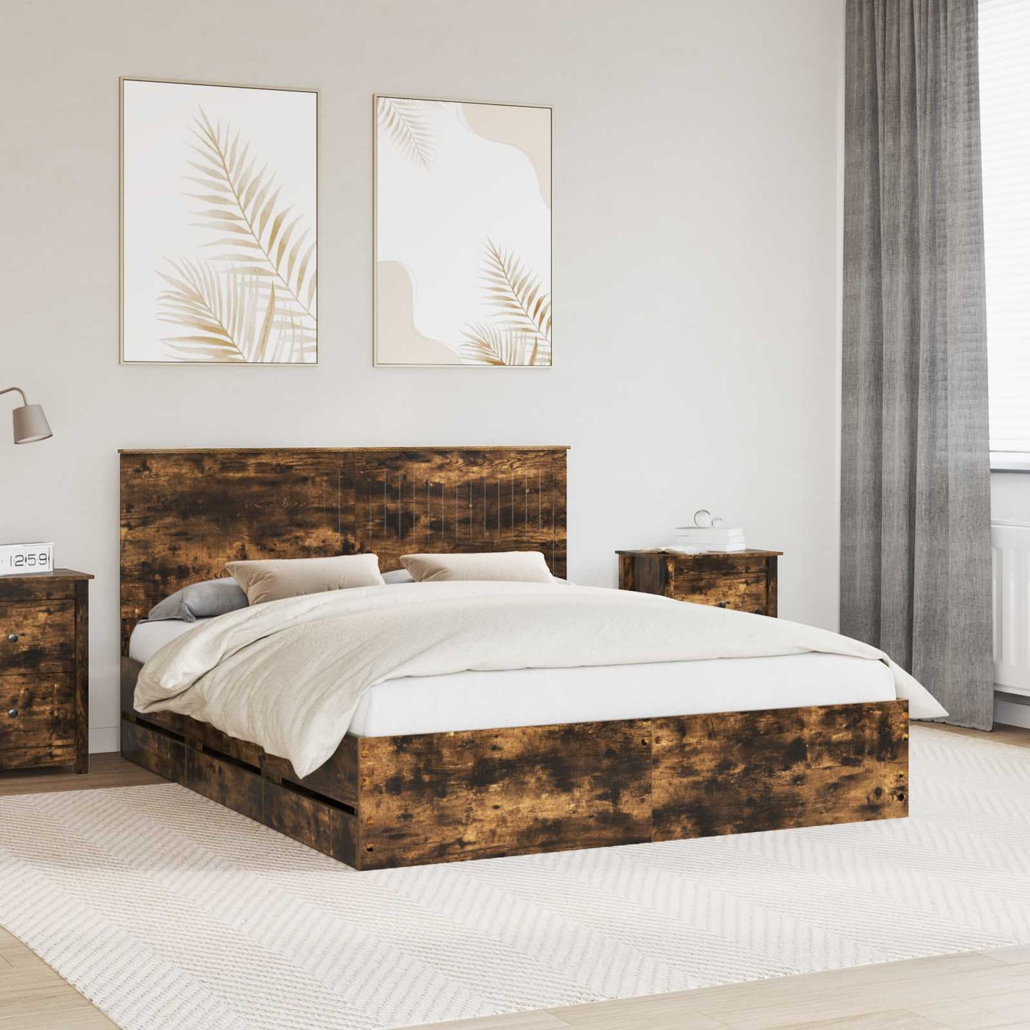 vidaXL Σκελετός Κρεβατιού Καπνιστό Δρύς 160 x 200 cm Μηχανήματος Ξύλο