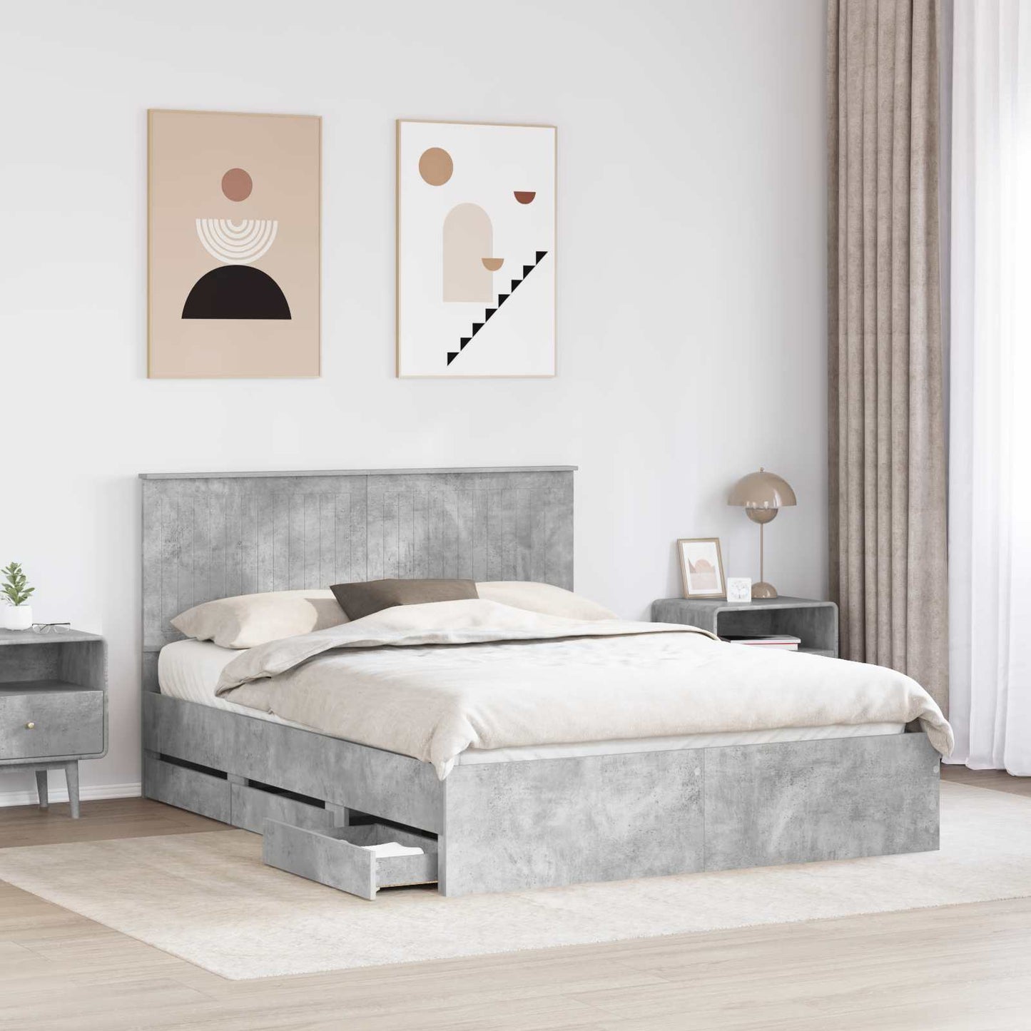 vidaXL Σκελετός Κρεβατιού Σκυρόδεμα Γκρι 150 x 200 cm Μηχανήματος Ξύλο