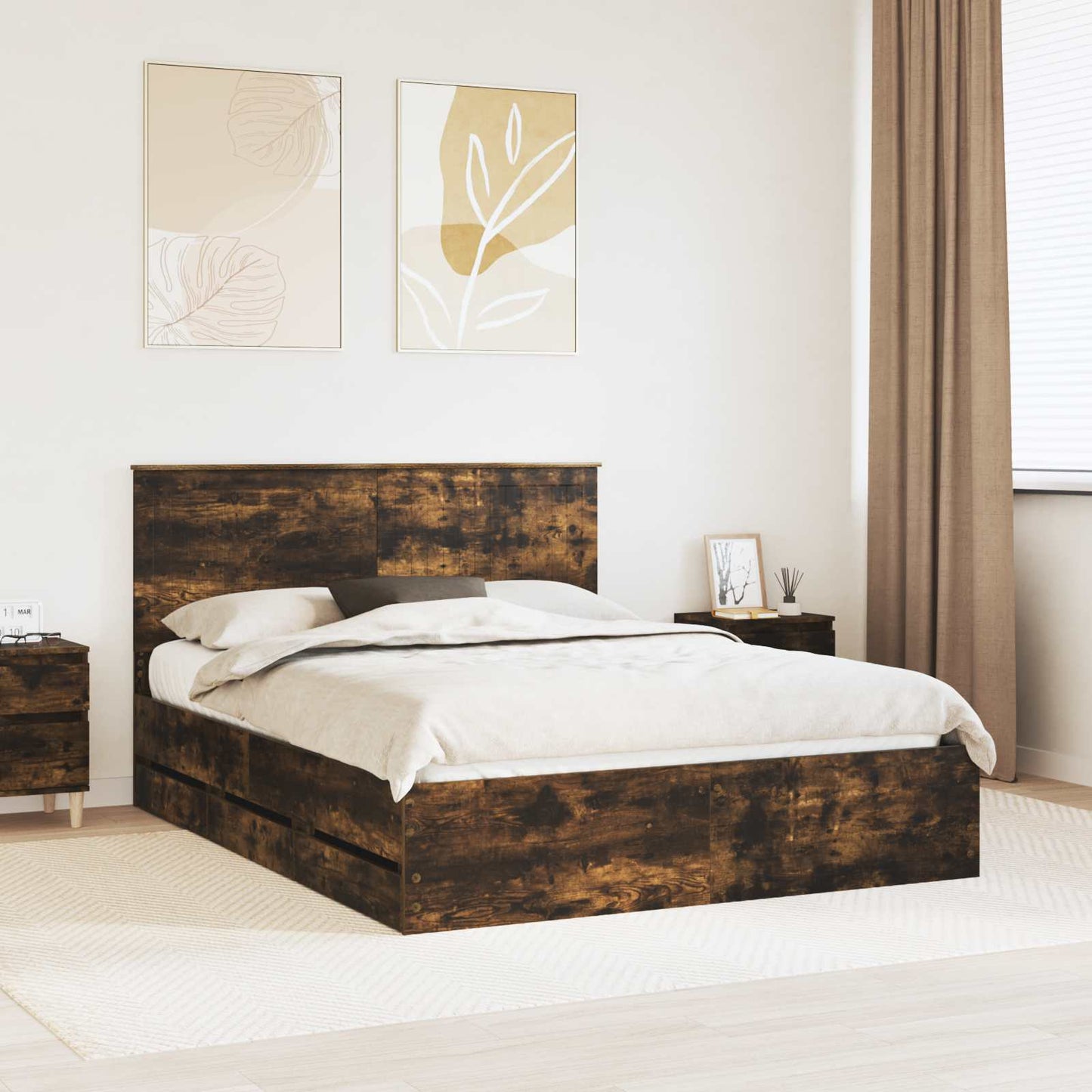 vidaXL Σκελετός Κρεβατιού Καπνιστό Δρύς 150 x 200 cm Μηχανήματος Ξύλο