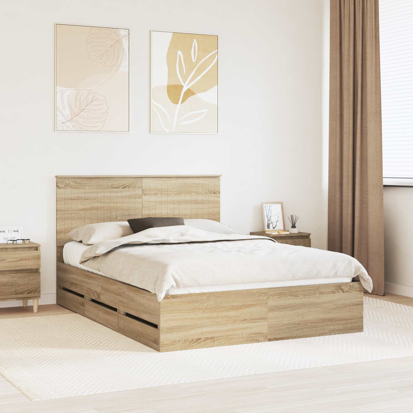 vidaXL Σκελετός Κρεβατιού Δρύς Sonoma 140 x 200 cm Μηχανήματος Ξύλο