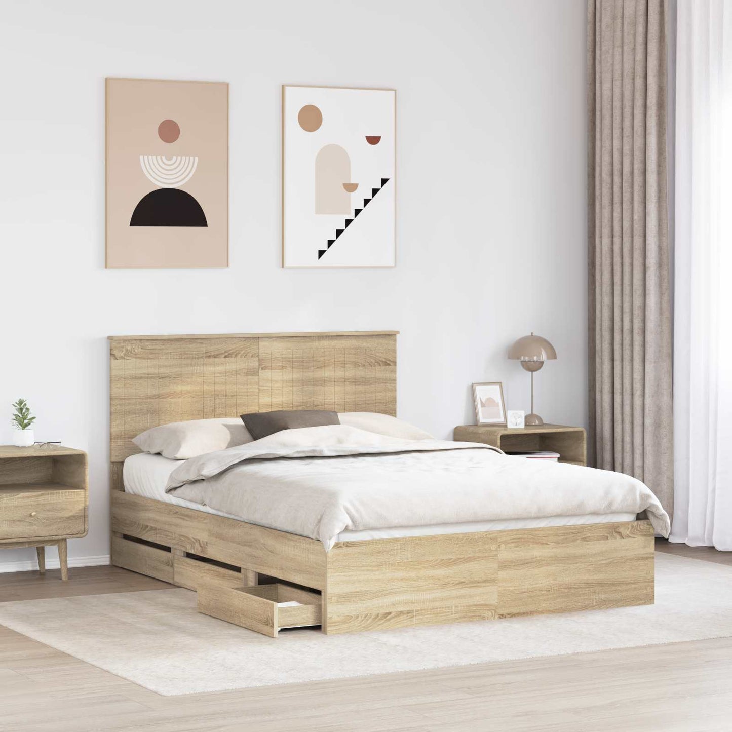 vidaXL Σκελετός Κρεβατιού Δρύς Sonoma 140 x 200 cm Μηχανήματος Ξύλο